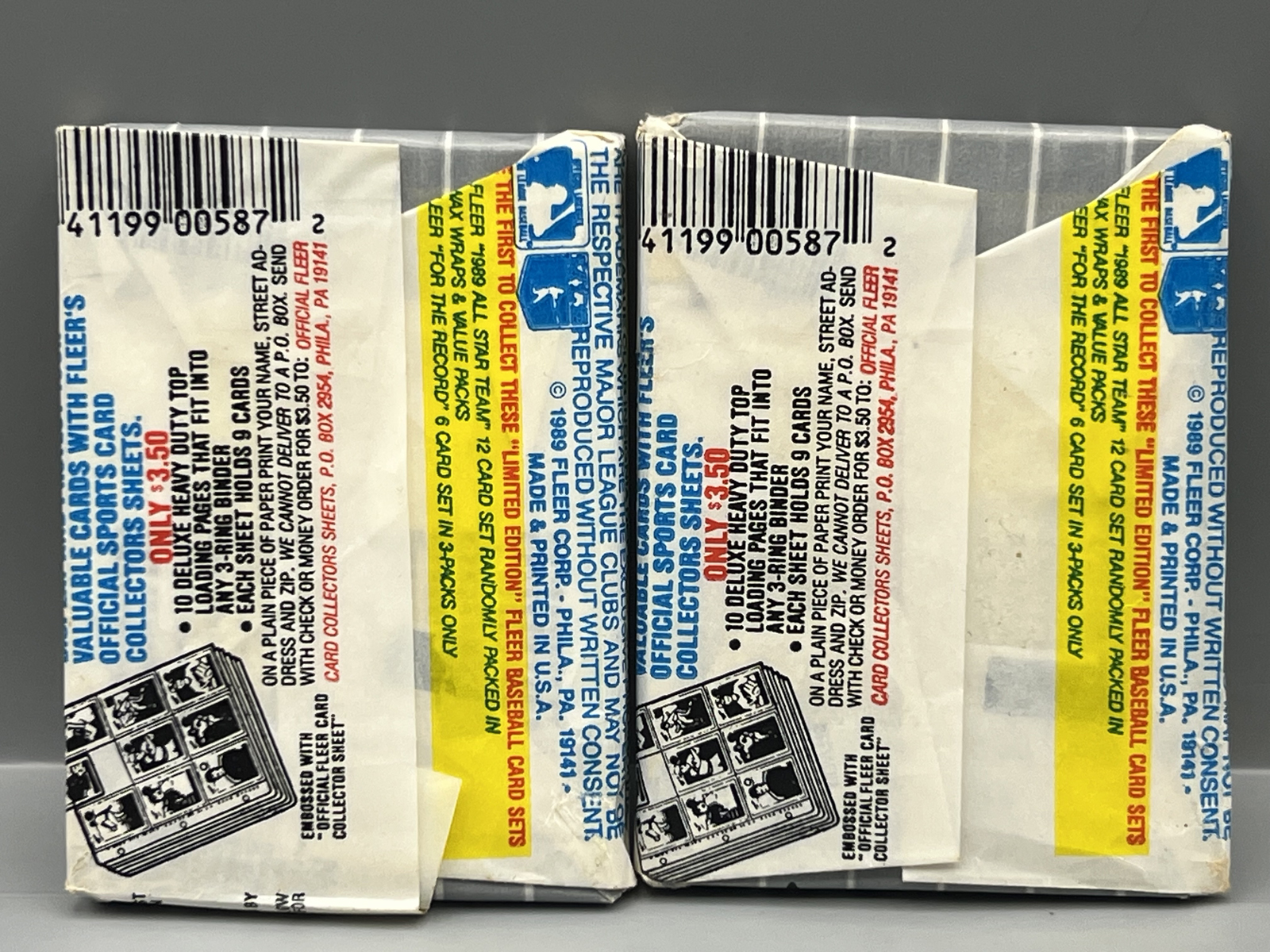 (2) 1989 Fleer Baseball Unsealed Wax Packs - Packs Are Not Sealed