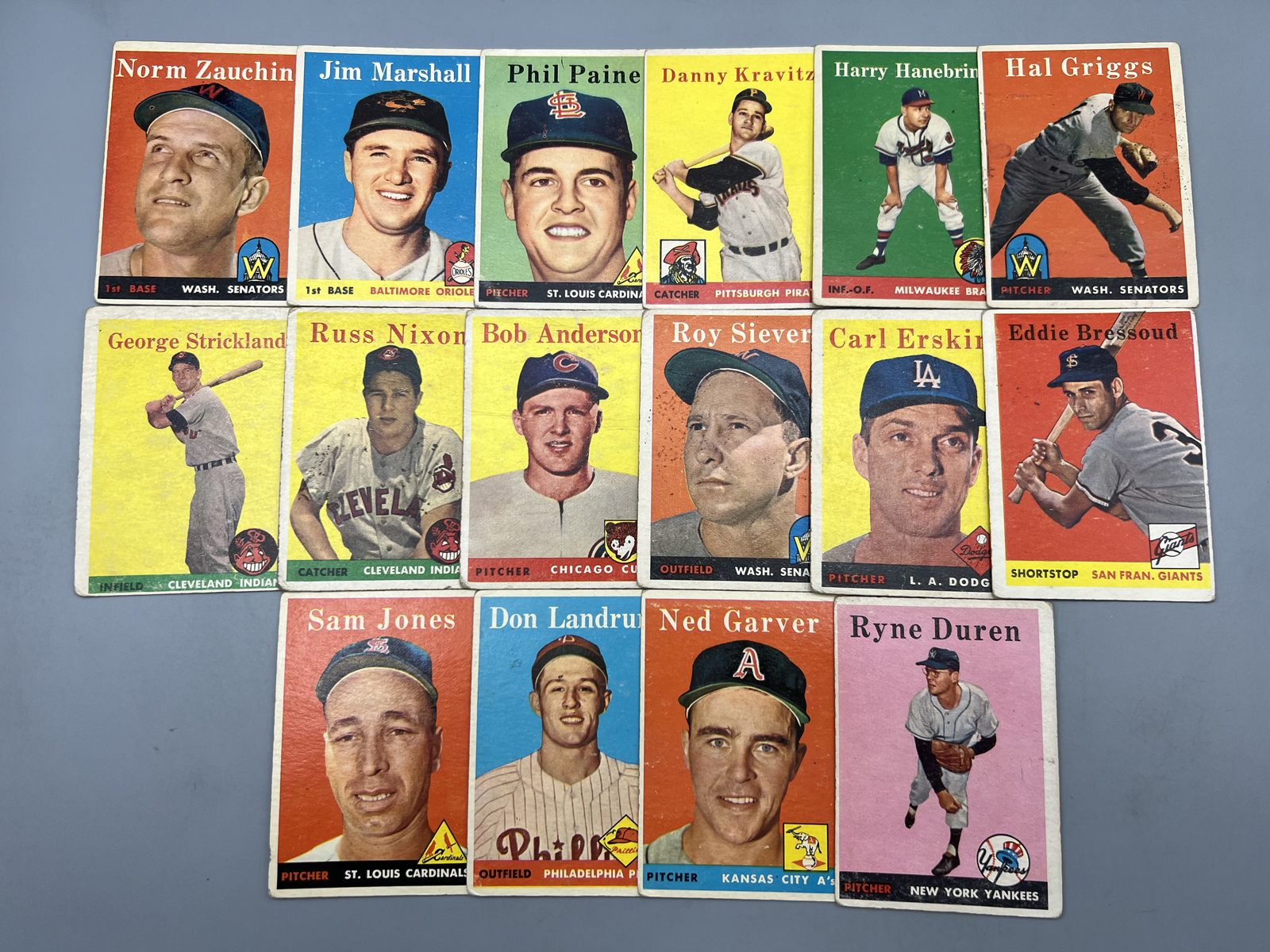 (16) 1958 Topps Baseball Cards - Varying Conditions