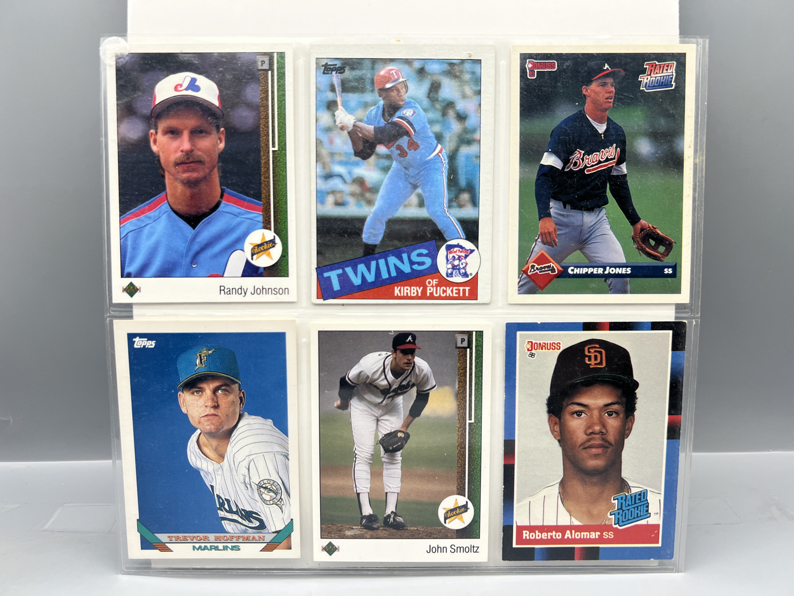 (6) 1980s & 90s Baseball Rookie/Prospect Cards - Randy Johnson, John Smoltz, Kirby Puckett