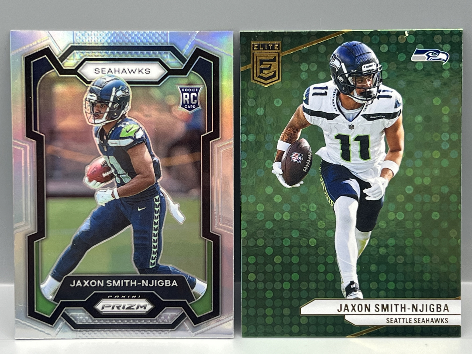 2023 Panini Prizm Jaxon Smith-Njigba Silver RC #390 & 2024 Panini Donruss Elite 2nd Year #36