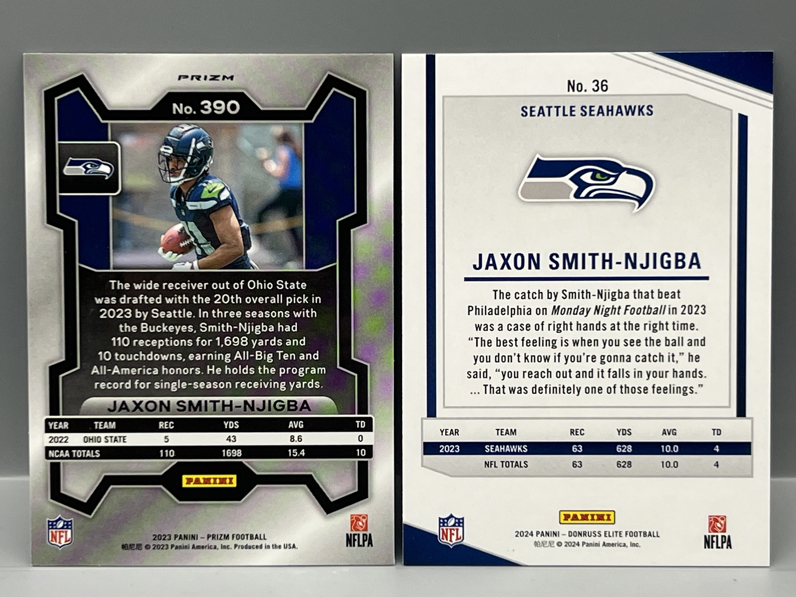 2023 Panini Prizm Jaxon Smith-Njigba Silver RC #390 & 2024 Panini Donruss Elite 2nd Year #36