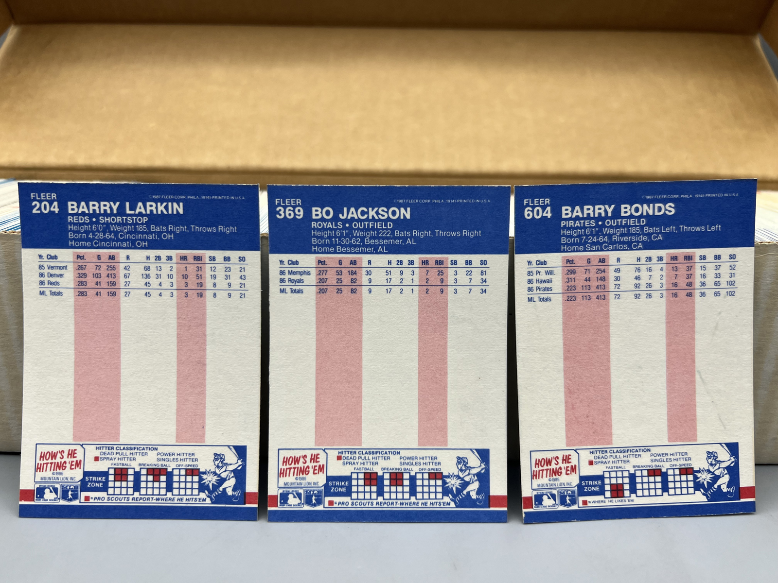 1987 Fleer Baseball Complete Set W/ Barry Larkin RC, Bo Jackson RC, & Barry Bonds RC