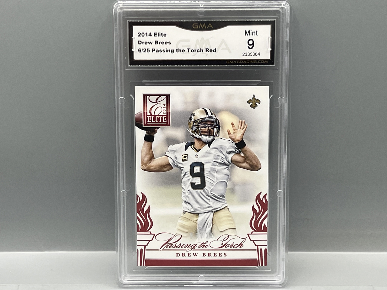 2014 Panini Elite Drew Brees/Peyton Manning Passing The Torch Red #/25 - Slabbed By GMA Grading