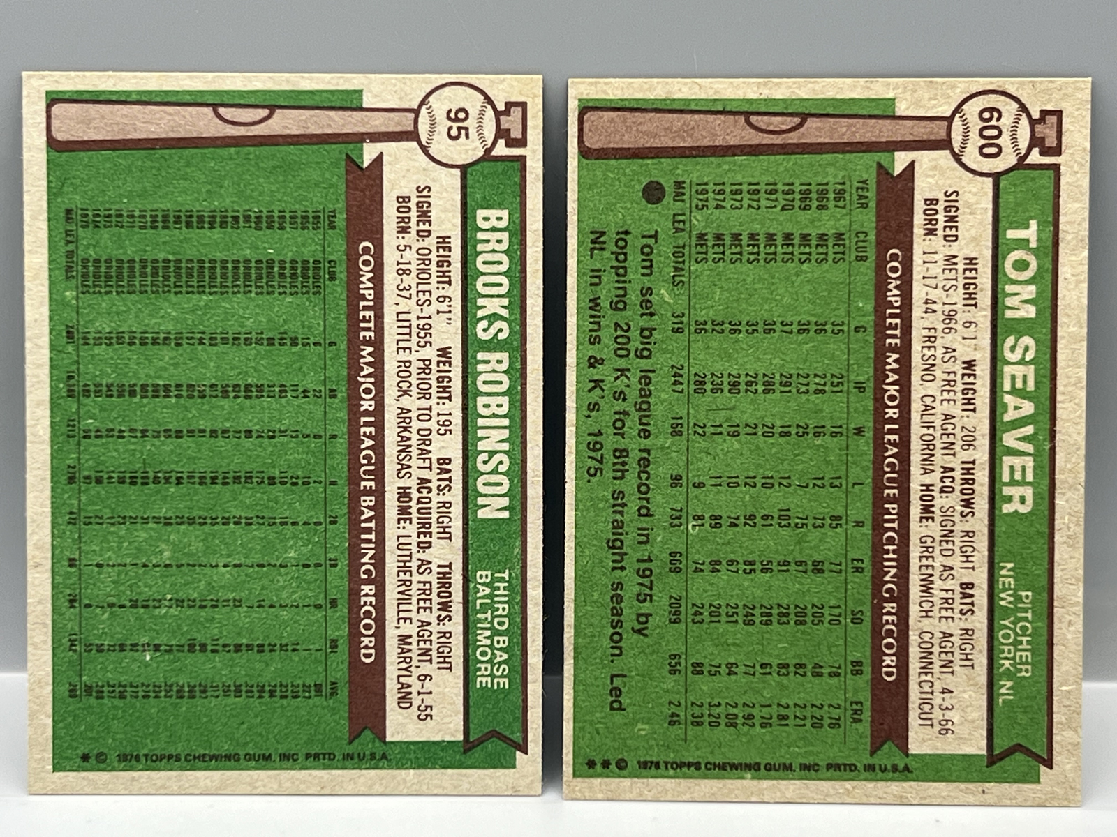 1976 Topps Brooks Robinson #95 & Tom Seaver #600