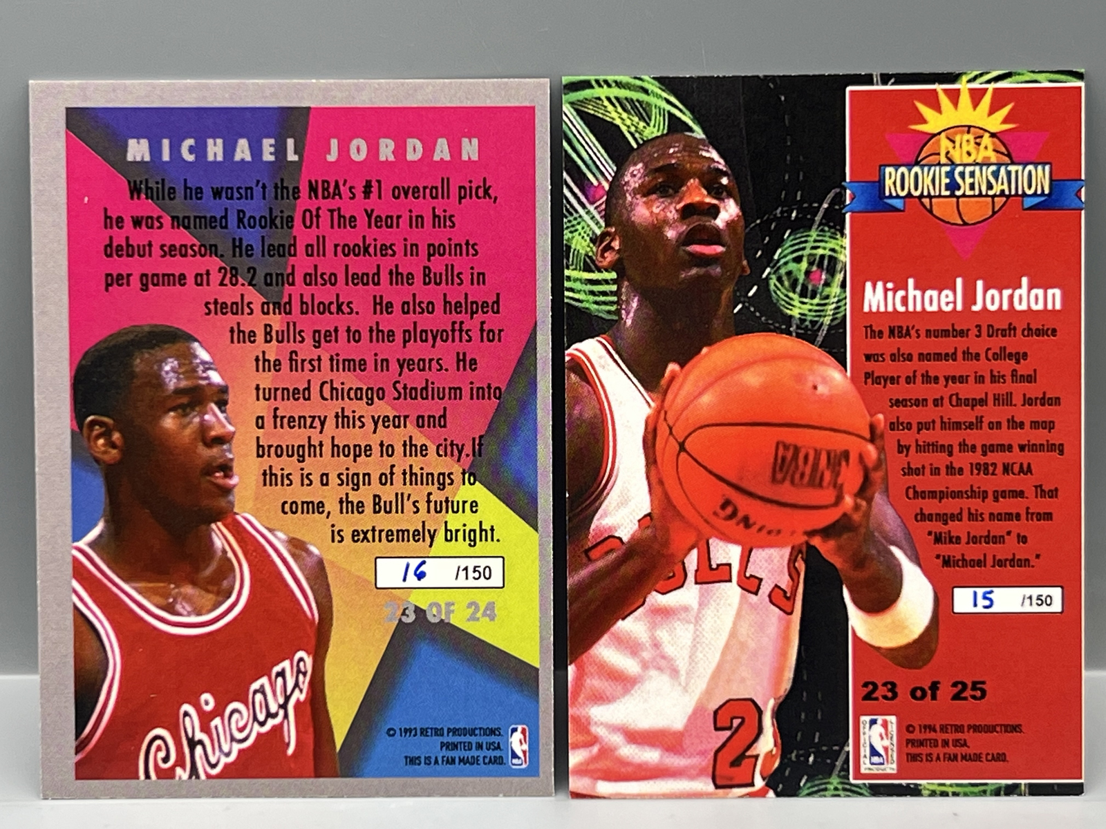 (2) Retro Productions Custom Michael Jordan Basketball Cards - Unlicensed
