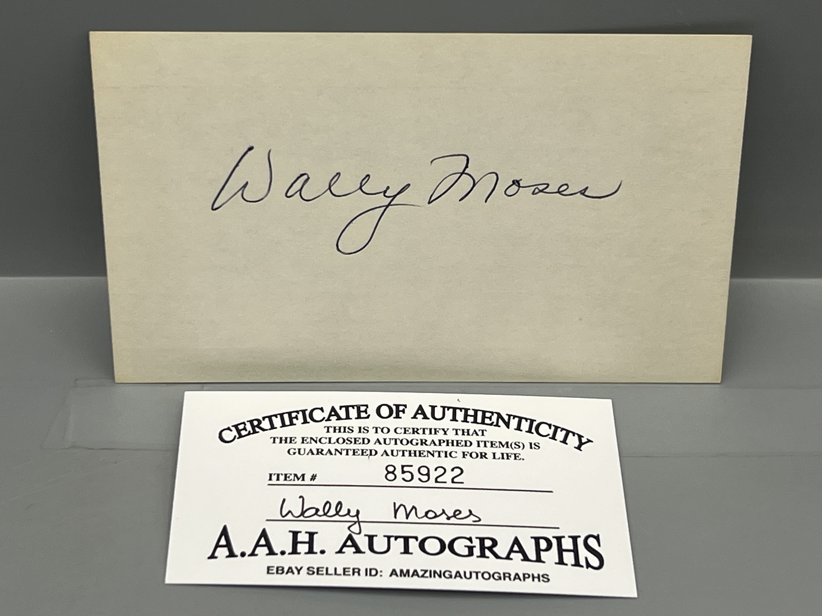 Wally Moses Autographed Index Card W/ COA - Over 2000 Hits In MLB From 1935-51
