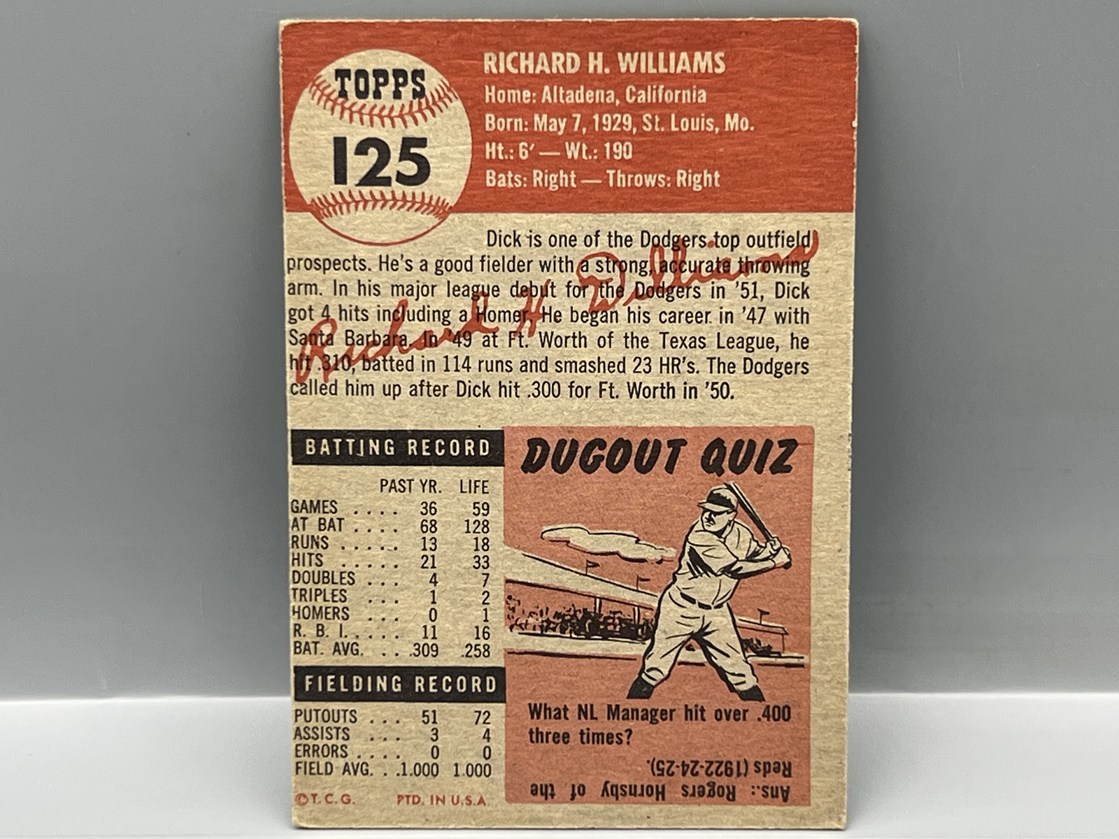 1953 Topps Dick Williams #125
