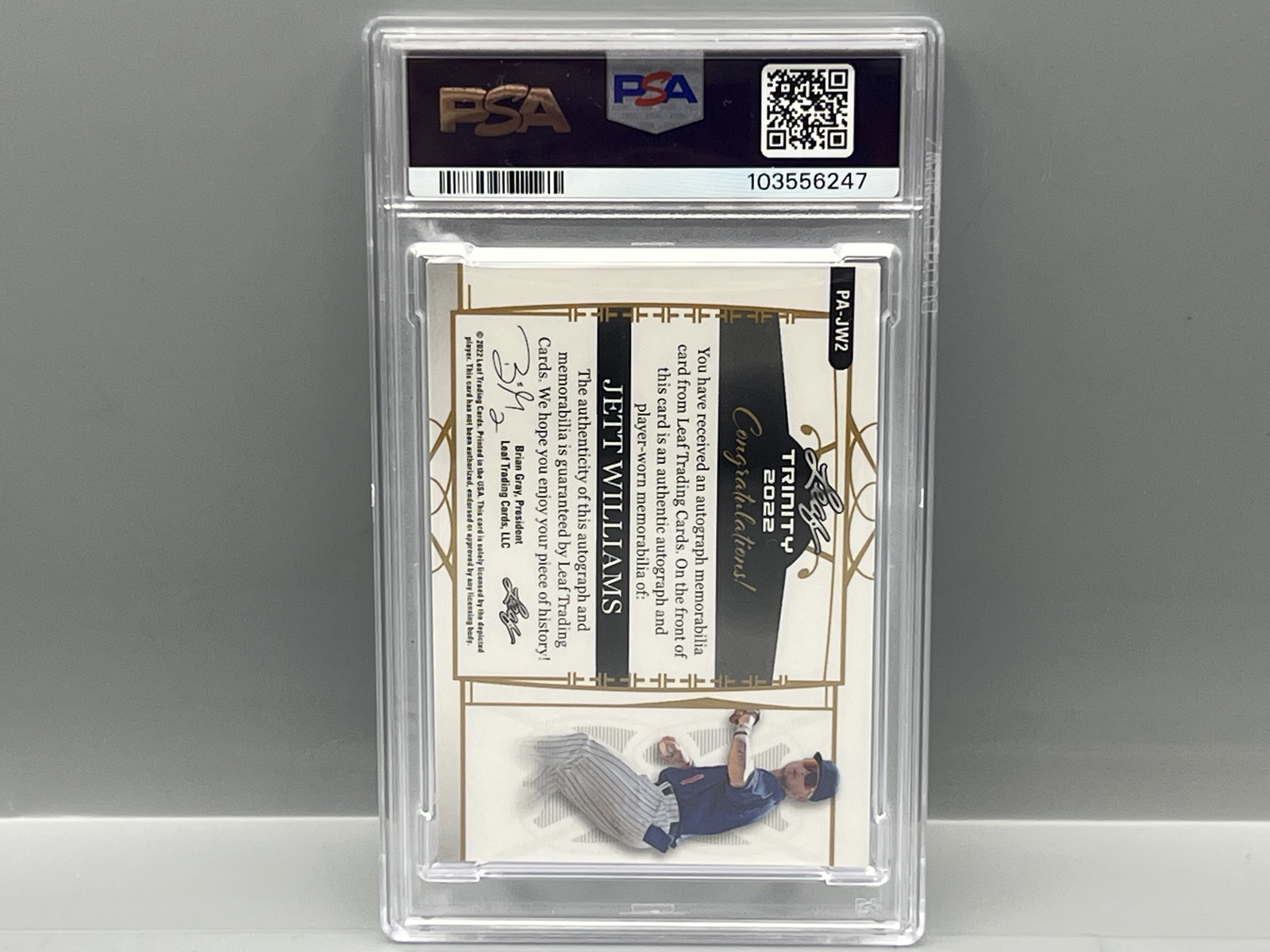 2022 Leaf Trinity Jett Williams Gold Foil Rookie Patch Auto #/50 PSA NM 7