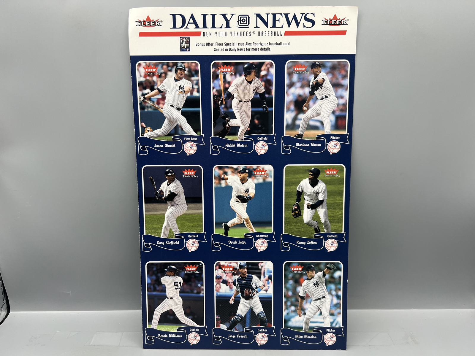 2004 Fleer Tradition New York Yankees Baseball Uncut Sheet