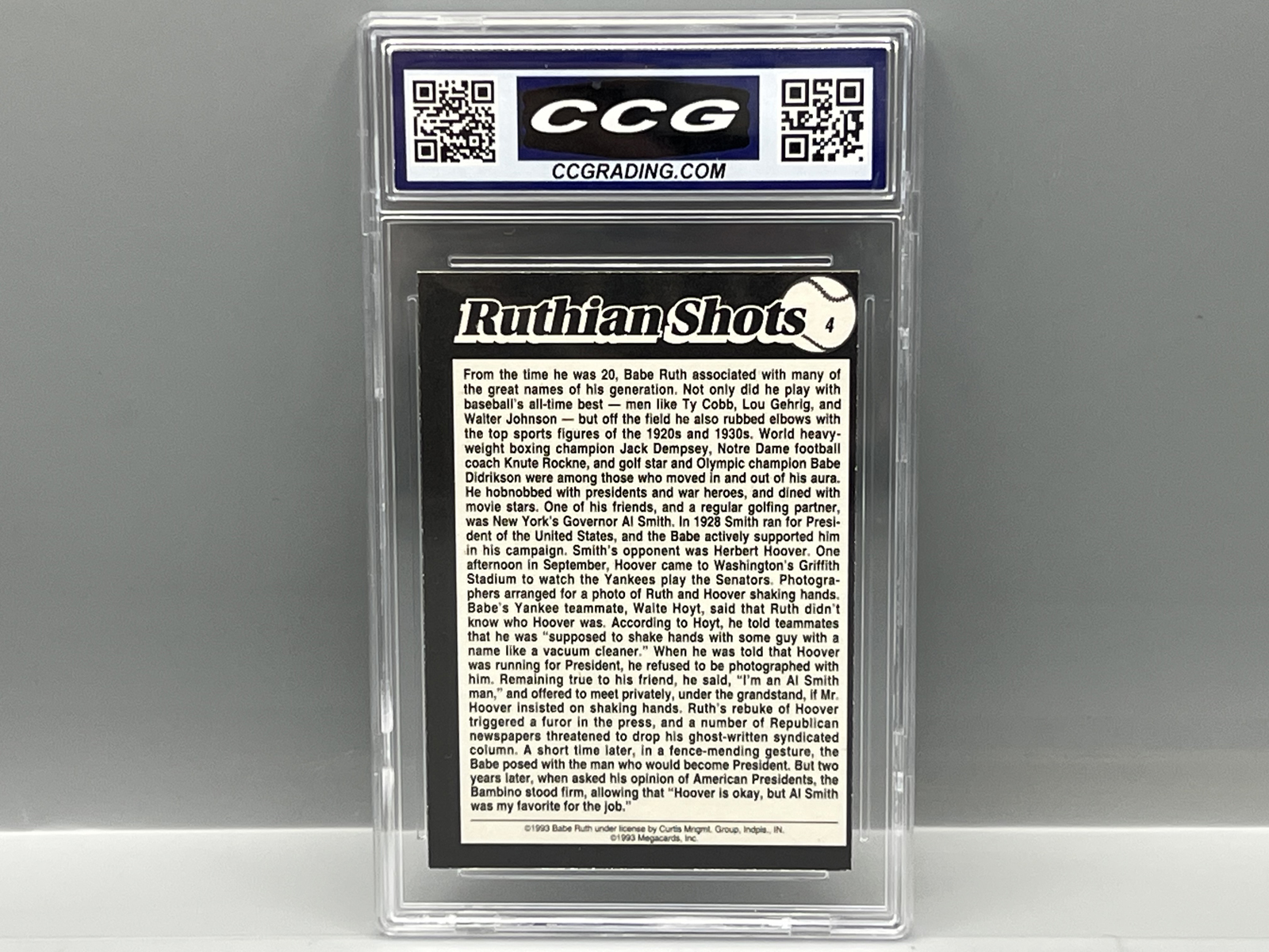 1993 MegaCards Inc. Babe Ruth Ruthian Shots #4 - Slabbed By CCG Grading