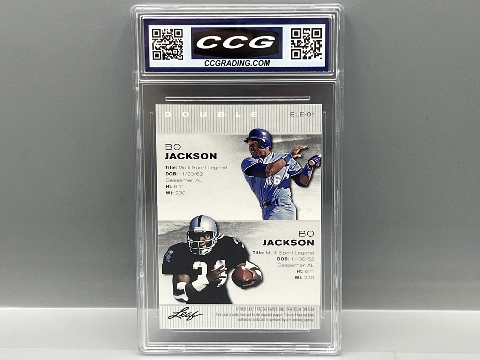 2024 Leaf Double Exclusive Legends Edition Bo Jackson #ELE01 - Slabbed By CCG Grading