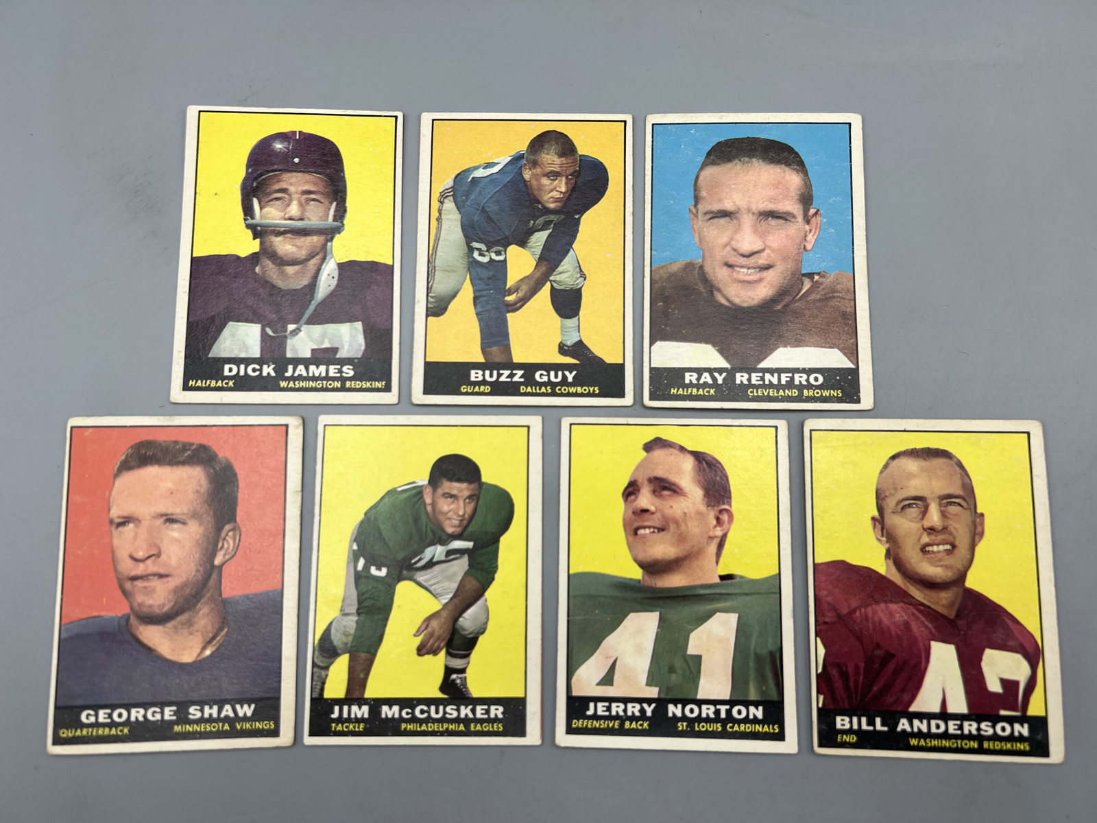 (7) 1961 Topps Football Cards - Varying Conditions