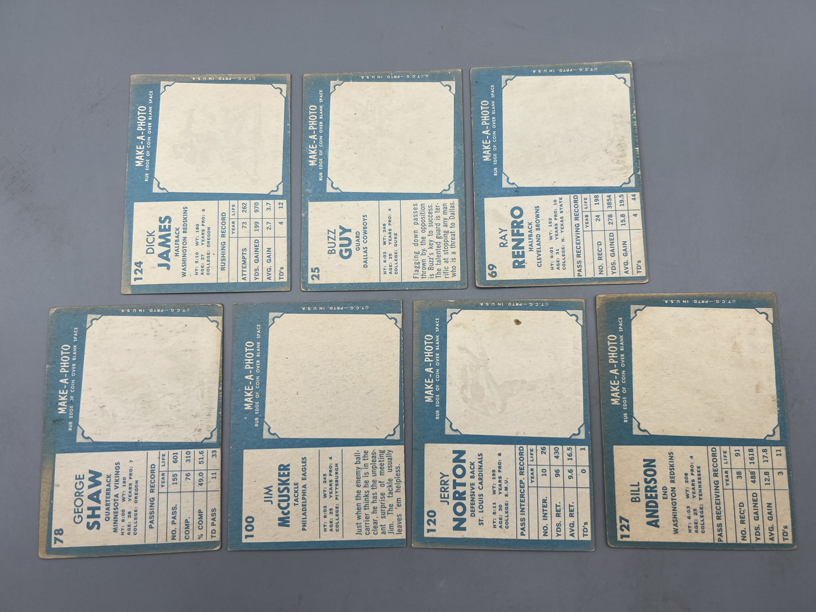 (7) 1961 Topps Football Cards - Varying Conditions