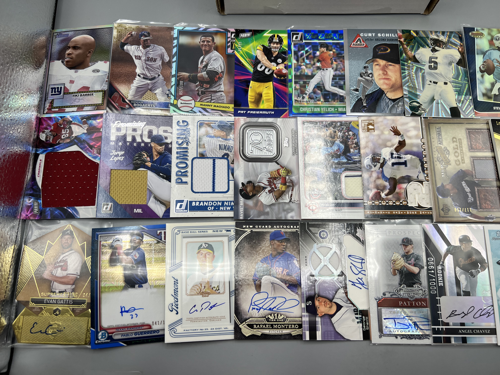 Box of (150) Assorted Basketball, Baseball, & Football Serial Numbered, Relic, & Auto Cards W/ Many Stars