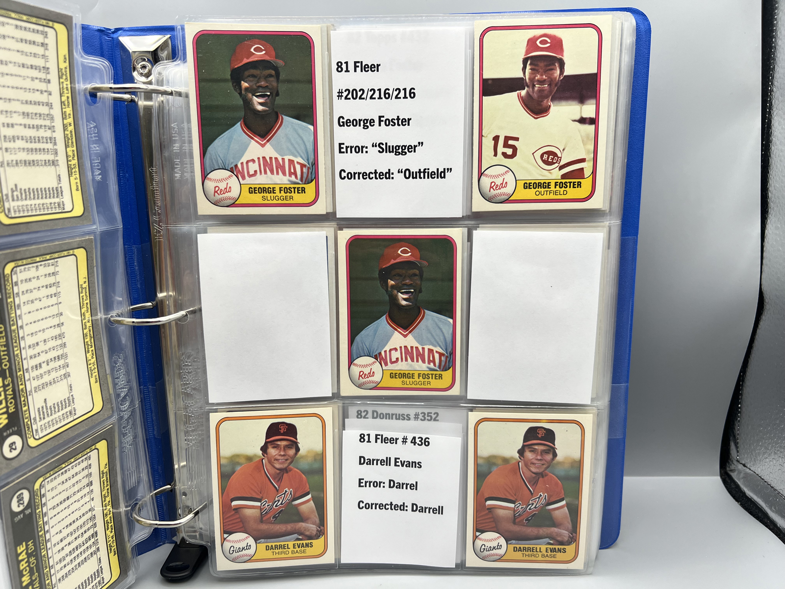 Binder of Assorted Multi-Sport Error/Variation Cards W/ 1989 Fleer Bill Ripken FF Black Box & Treadway Target Error