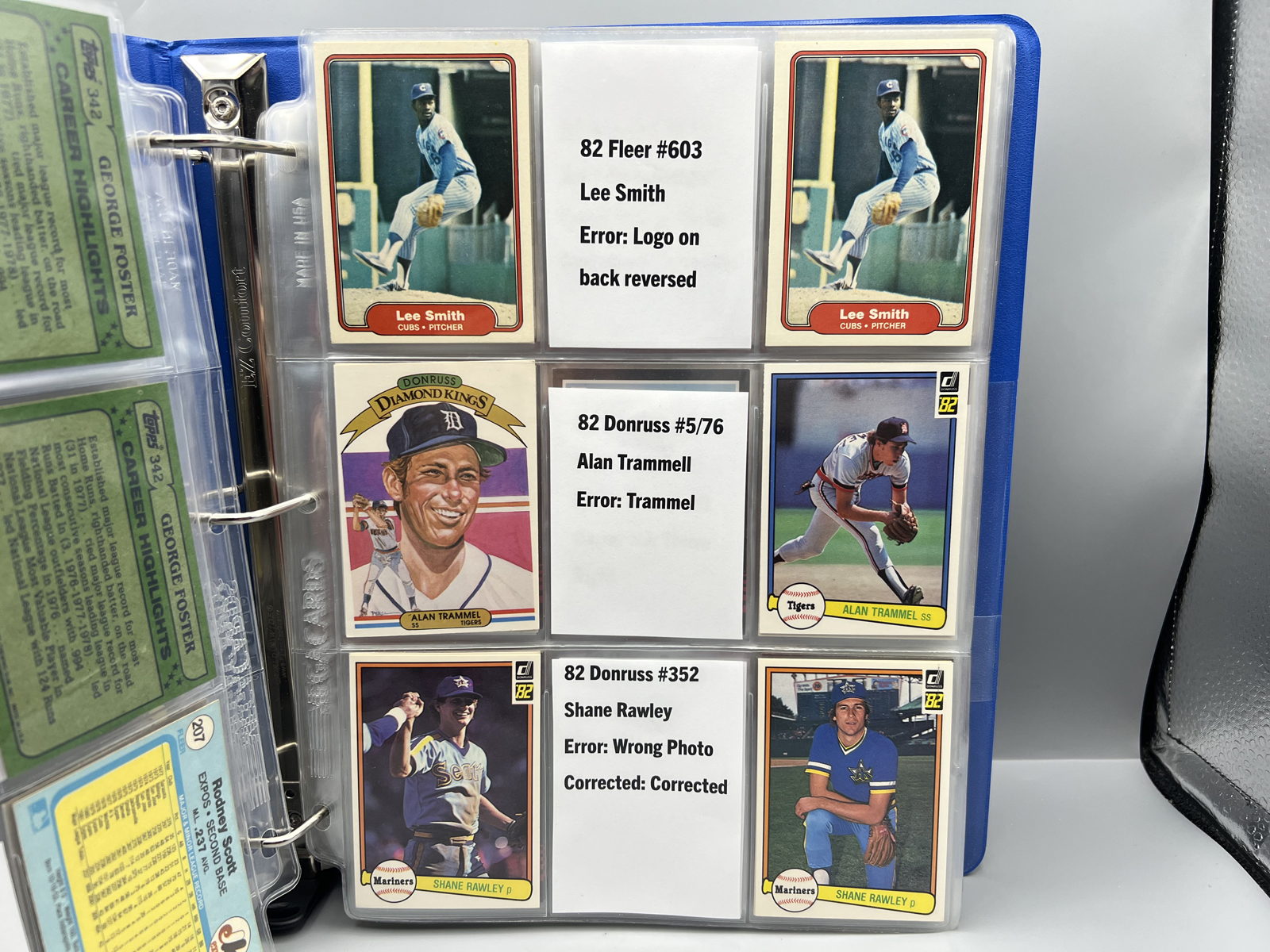 Binder of Assorted Multi-Sport Error/Variation Cards W/ 1989 Fleer Bill Ripken FF Black Box & Treadway Target Error