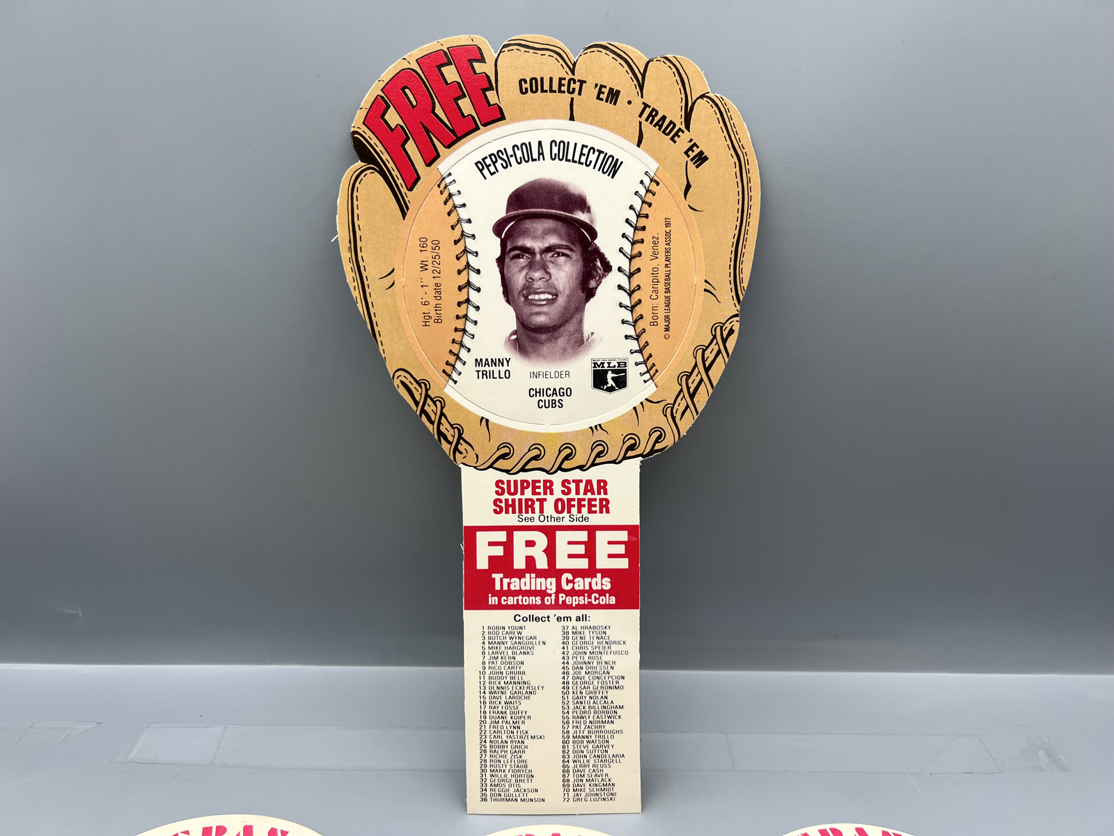 (5) 1976 Crane Baseball & (1) 1977 Pepsi-Cola Collection Manny Trillo Unpunched