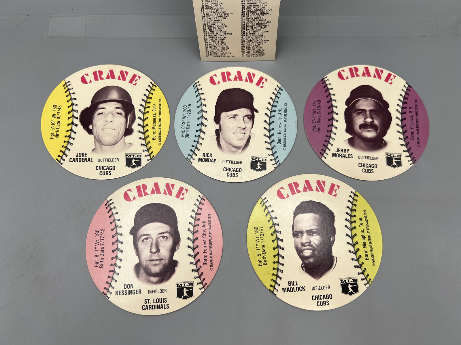 (5) 1976 Crane Baseball & (1) 1977 Pepsi-Cola Collection Manny Trillo Unpunched