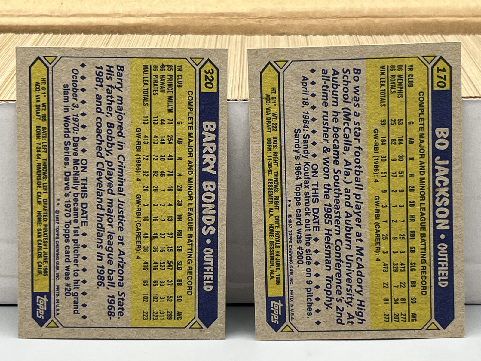 1987 Topps Baseball Complete Set W/ Barry Bonds, Bo Jackson & Barry Larkin RCs