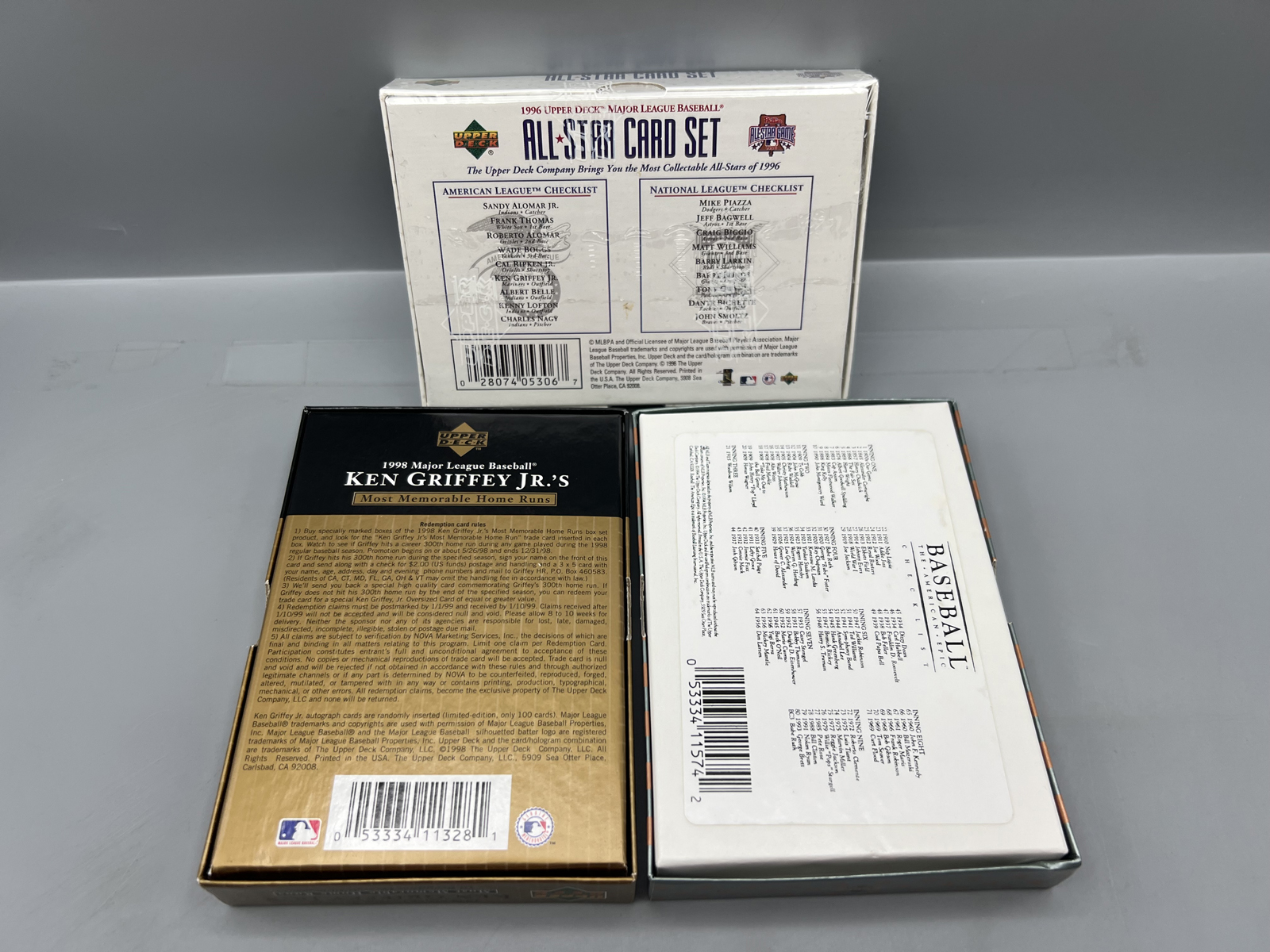 (3) Assorted Baseball Small Sets - 1998 Ken Griffey Jr Memorable Homeruns - 1996 Upper Deck All Star Set Is Sealed