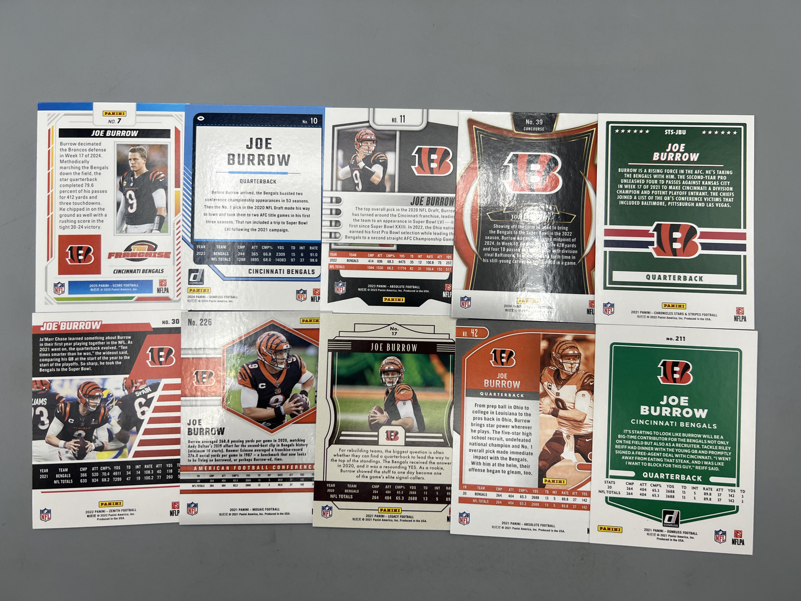 (10) Joe Burrow Football Cards