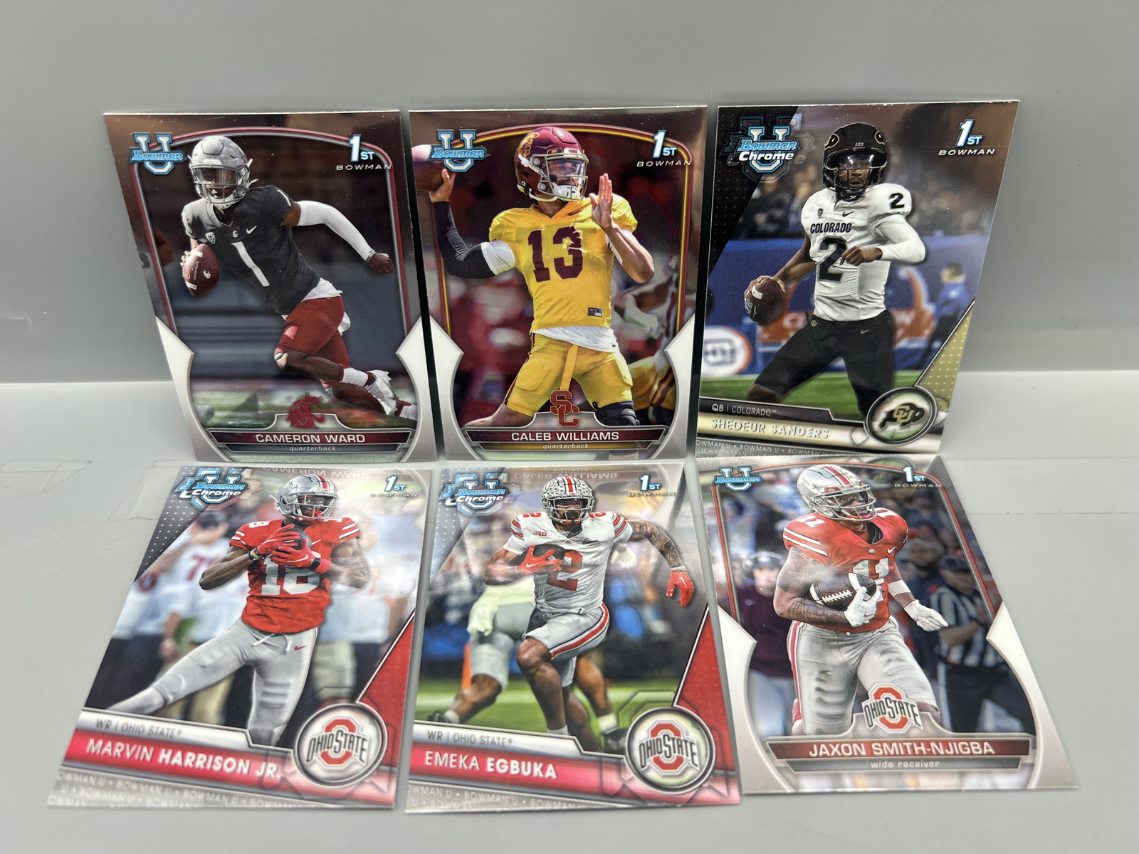 (6) 2020s Bowman University Football Star Player 1st Bowman Rookies - Cam Ward, Caleb Williams, Shedeur Sanders