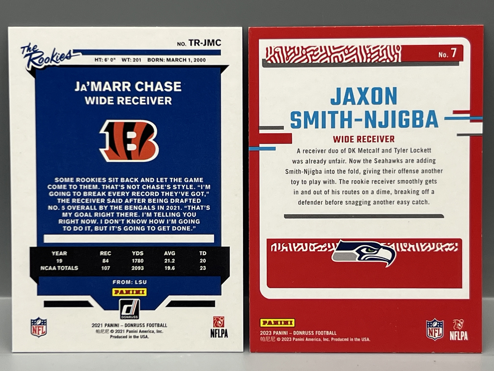 2021 Panini Donruss JaMarr Chase The Rookies #TR-JMC & 2023 Panini Donruss Jaxon Smith-Njigba The Rookies #7