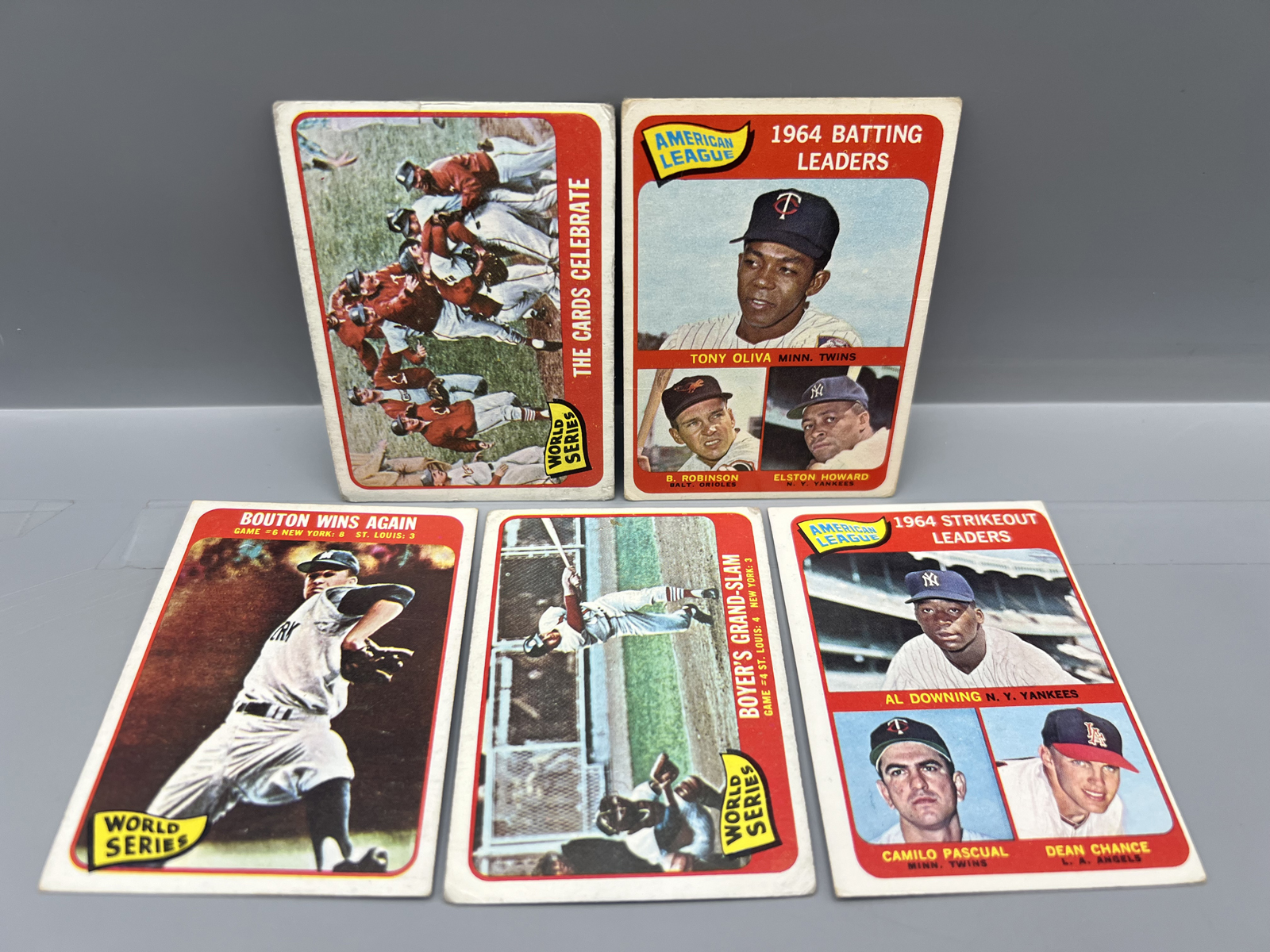 (5) 1965 Topps Leaders & World Series Baseball Cards - Varying Conditions