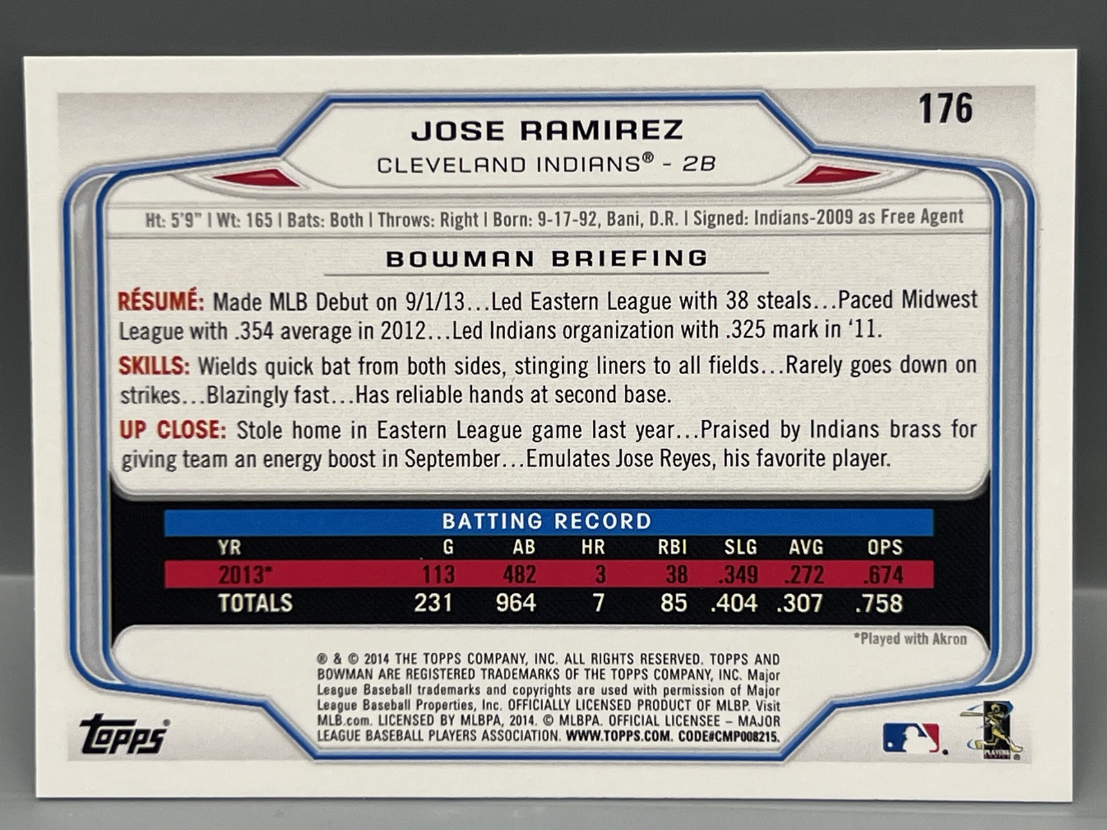 2014 Bowman Jose Ramirez RC #176