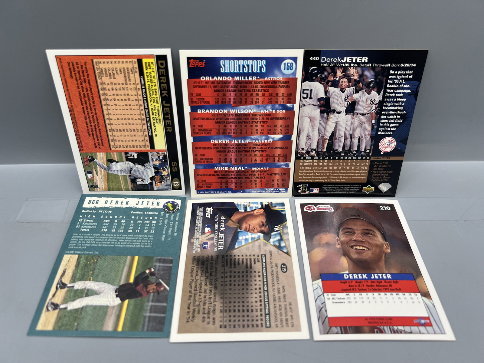 (6) Derek Jeter Baseball Cards W/ Rookies/Prospects - Varying Conditions