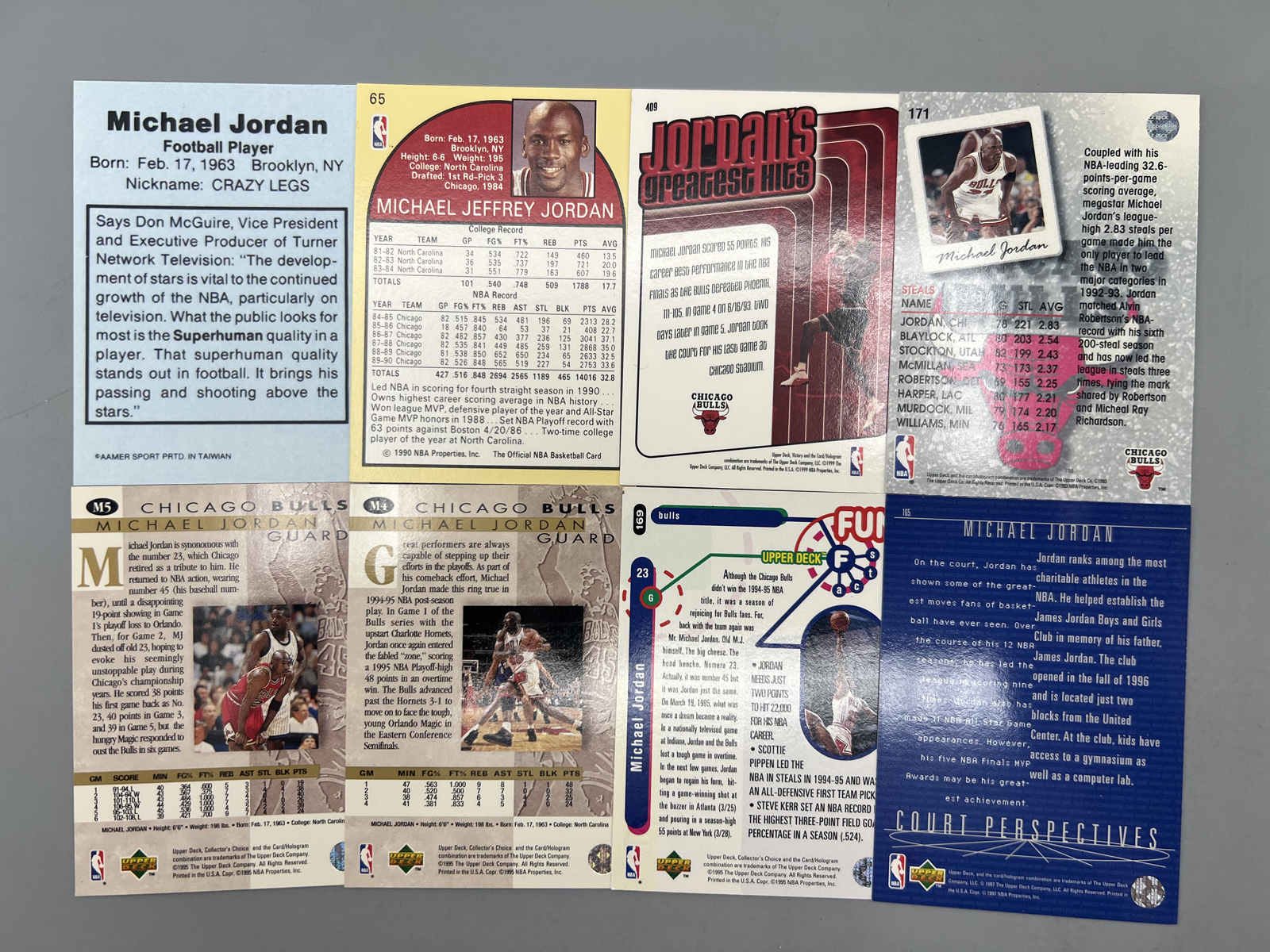 (8) Michael Jordan Basketball Cards - One is a custom football card