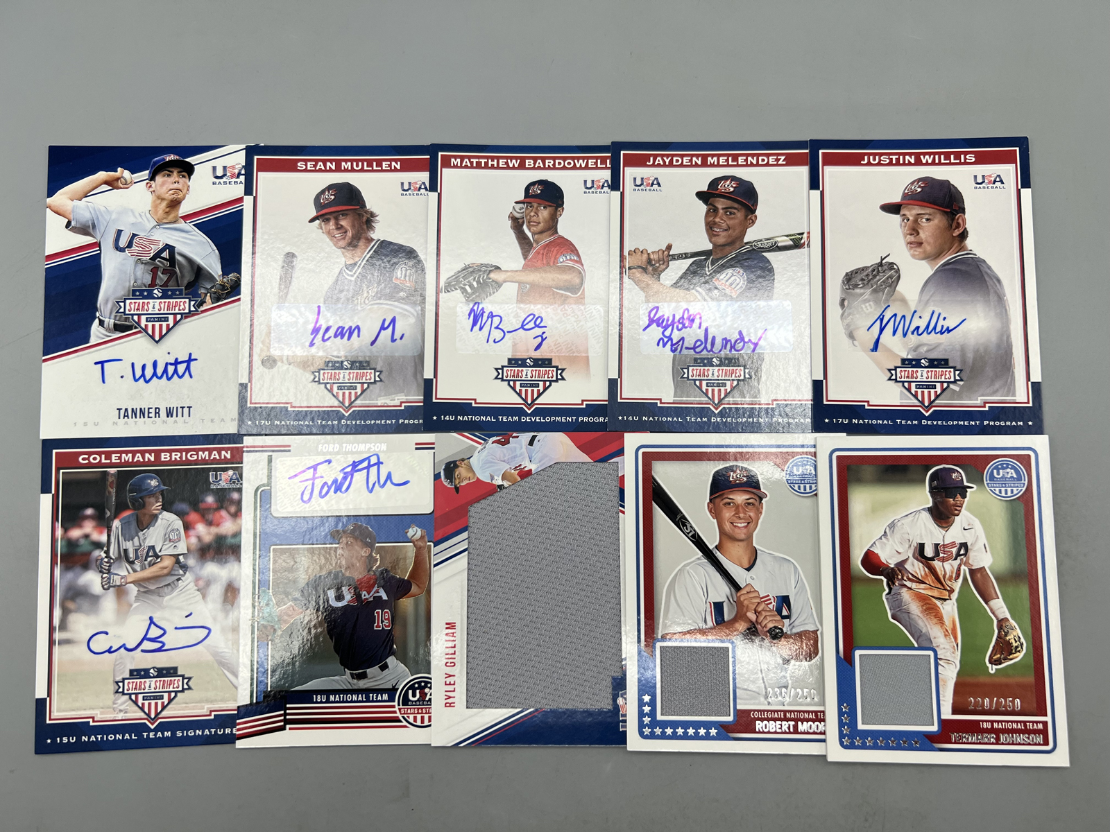 (10) Assorted Modern Team USA Stars & Stripes Baseball Autos & Relics