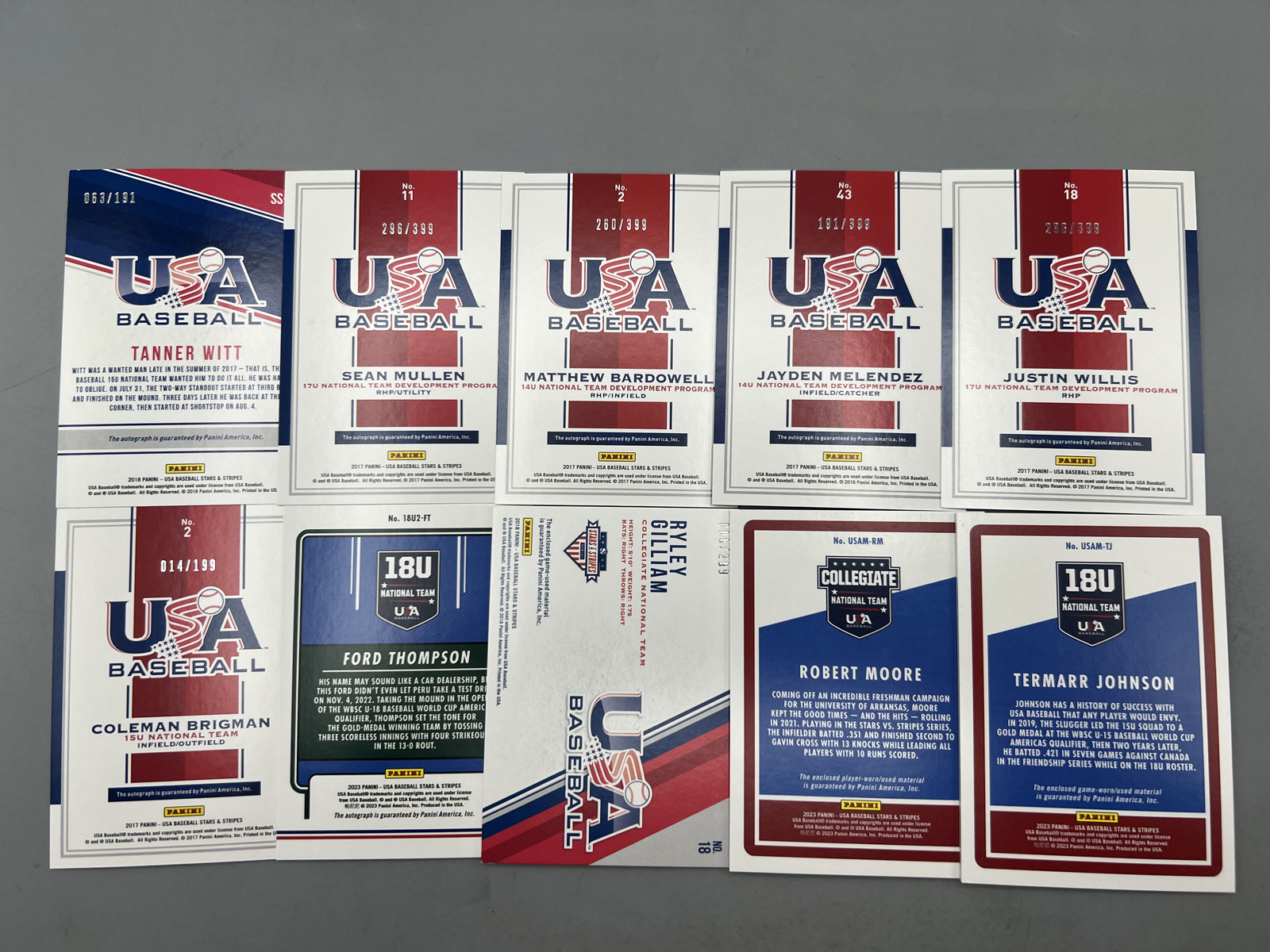 (10) Assorted Modern Team USA Stars & Stripes Baseball Autos & Relics