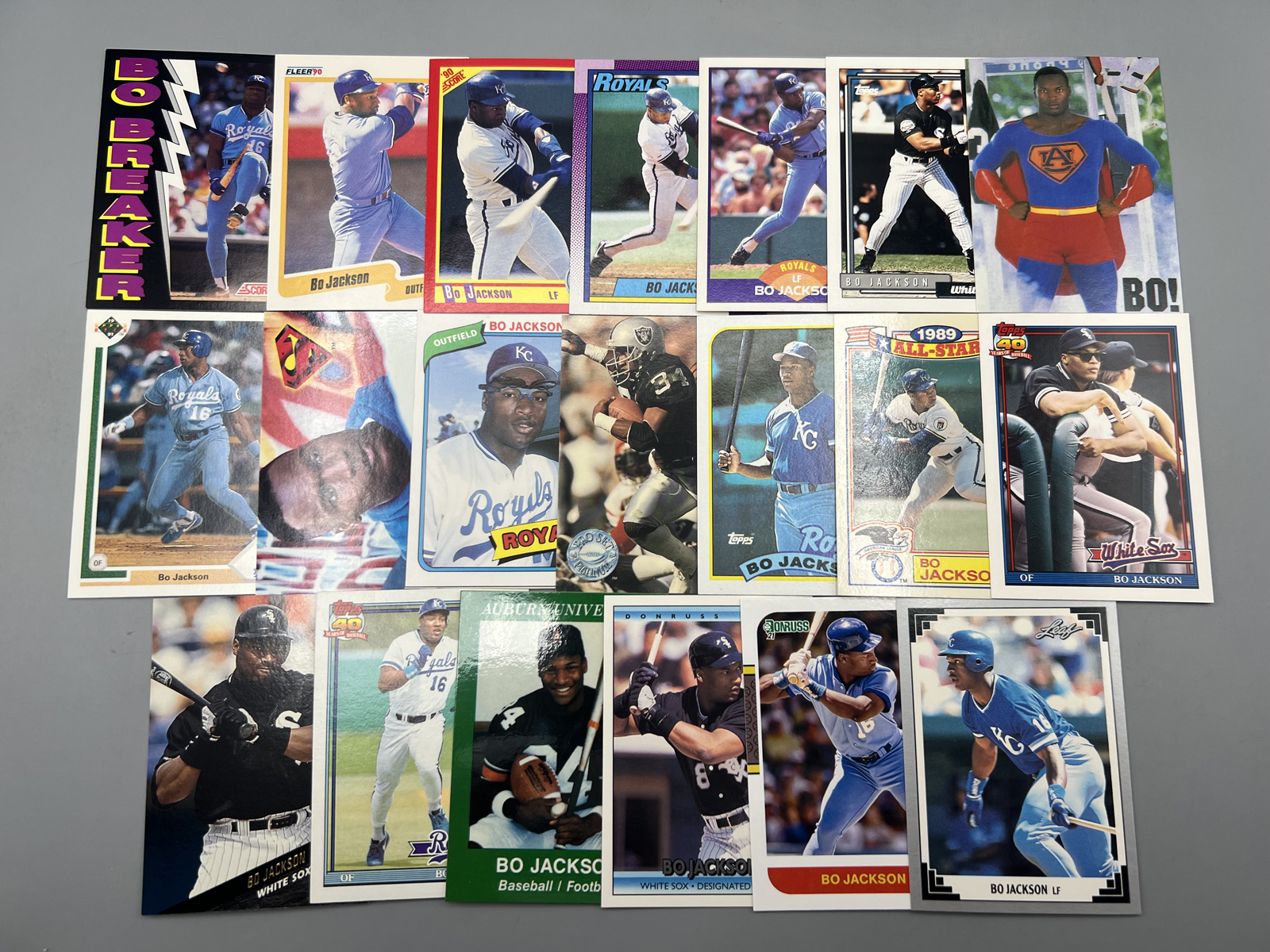 (20) Bo Jackson Baseball & Football Cards -(3) Custom cards included