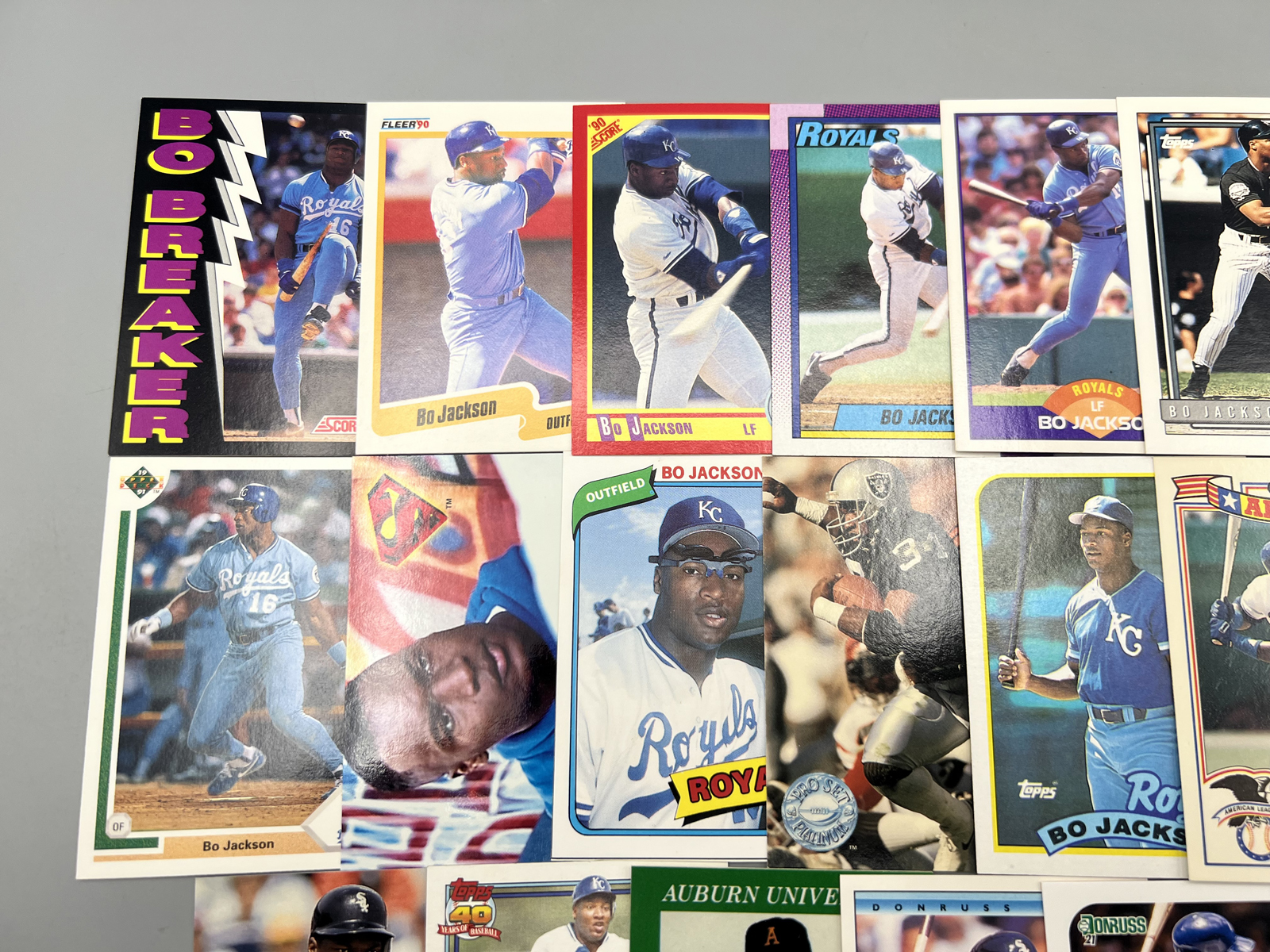 (20) Bo Jackson Baseball & Football Cards -(3) Custom cards included