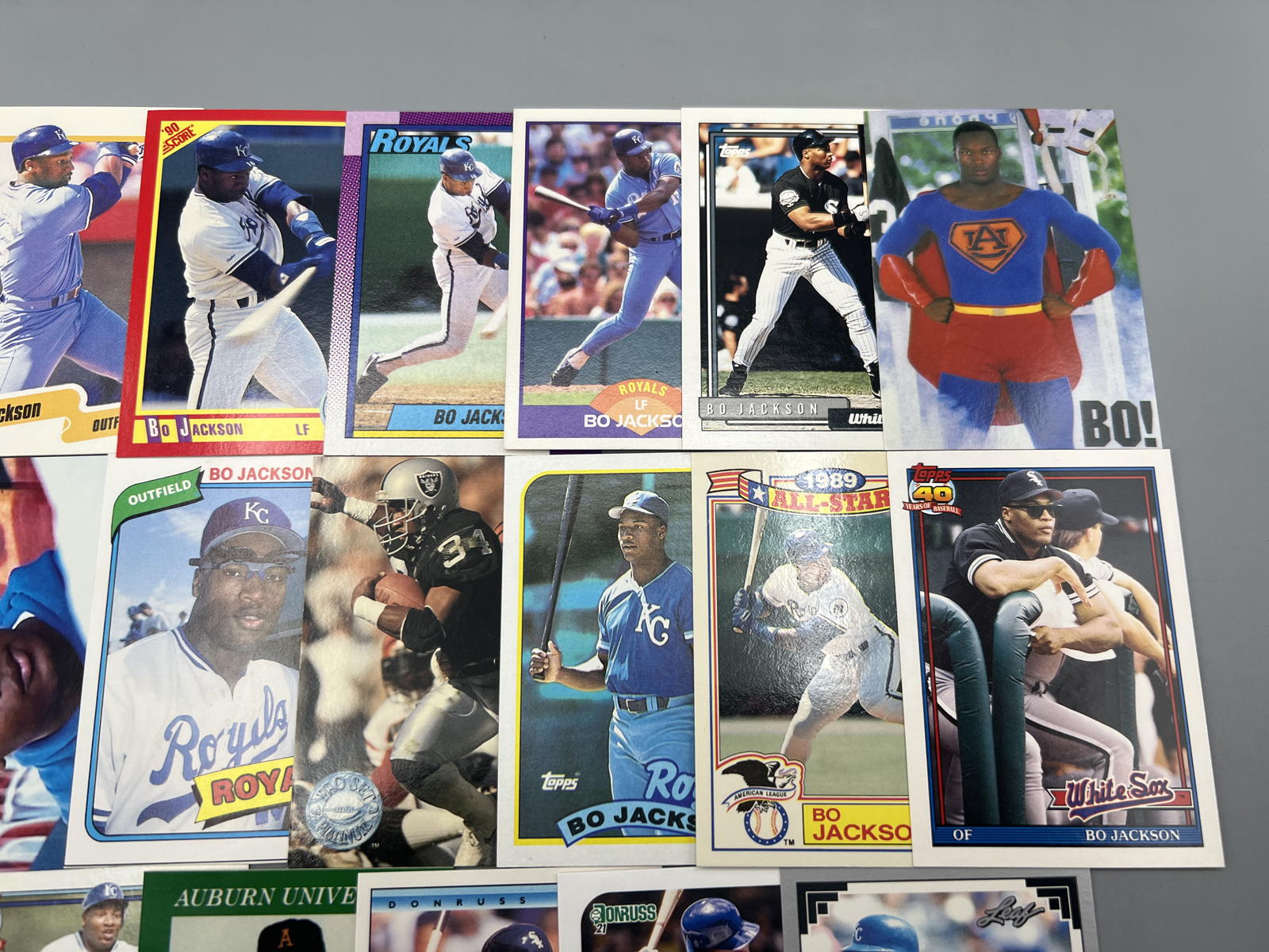 (20) Bo Jackson Baseball & Football Cards -(3) Custom cards included