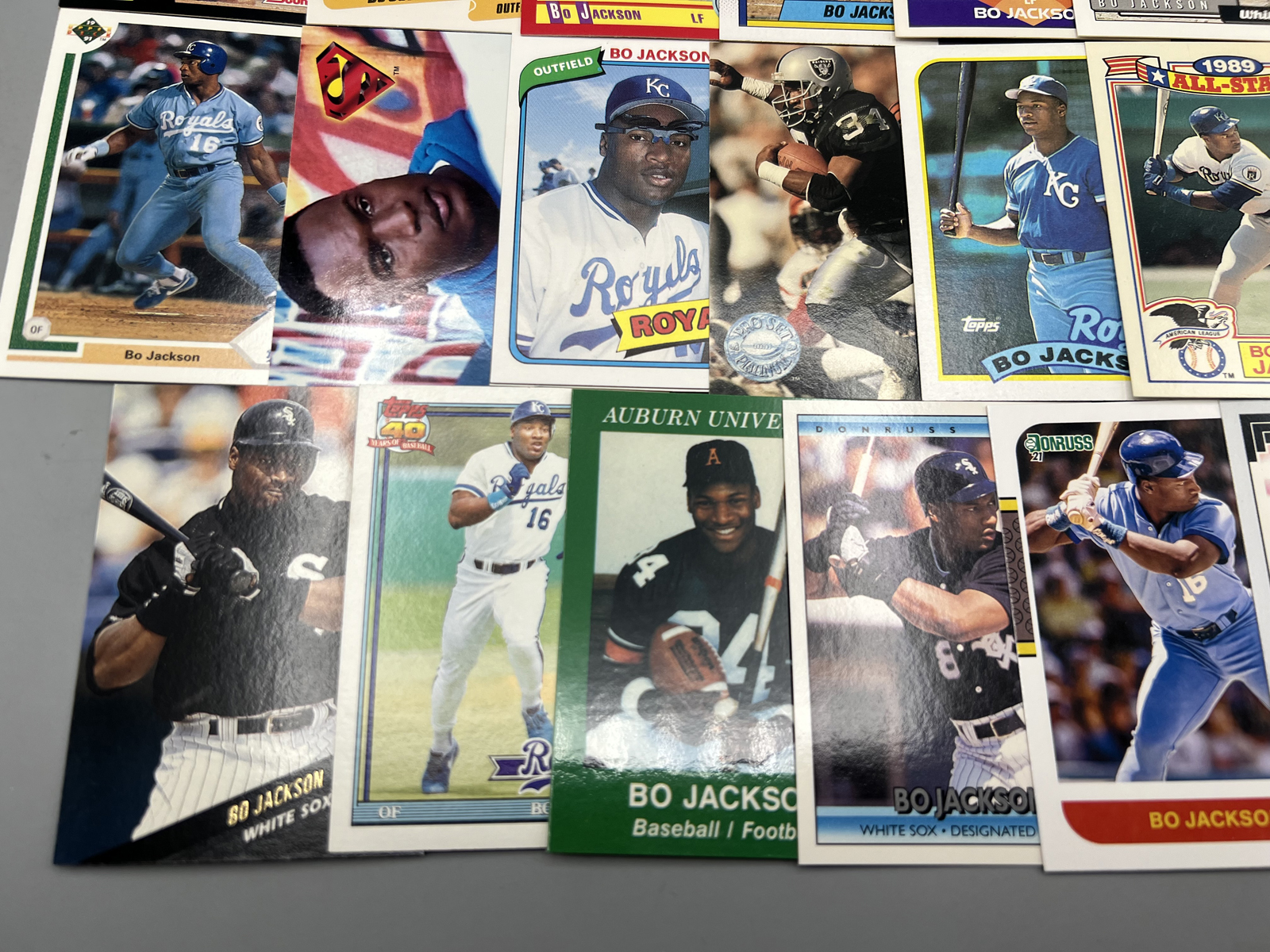 (20) Bo Jackson Baseball & Football Cards -(3) Custom cards included