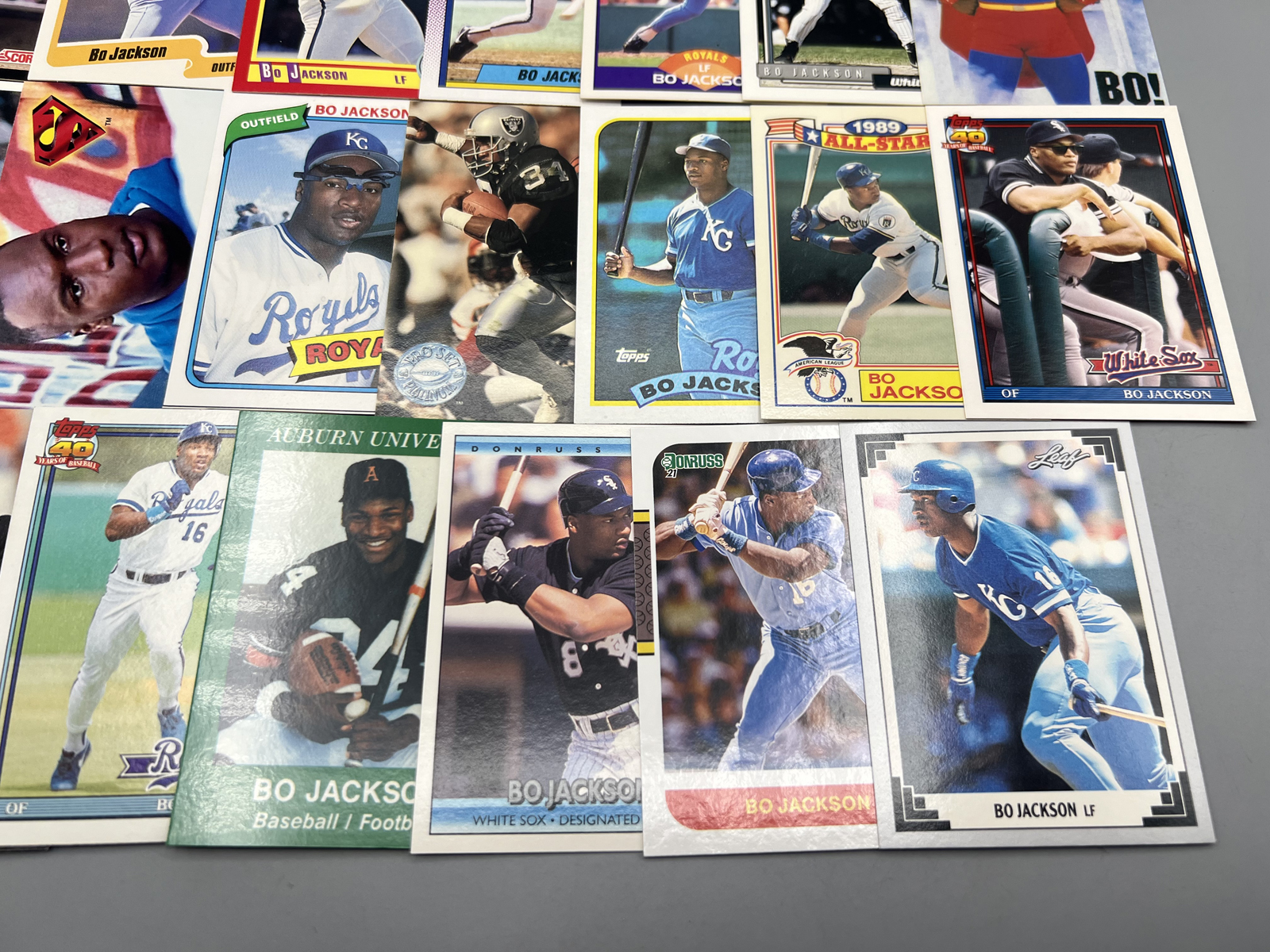 (20) Bo Jackson Baseball & Football Cards -(3) Custom cards included