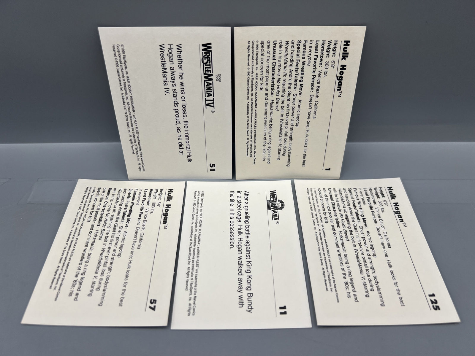 (5) 1990 Classic WWF Wrestling Hulk Hogan Cards - Varying Conditions