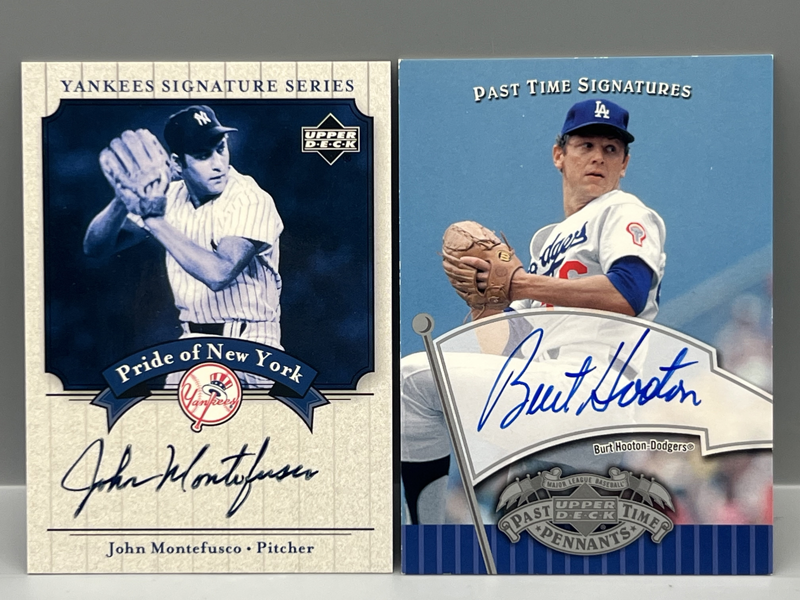 2003 Upper Deck John Montefusco Yankee Signature Series Pride of New York Auto & 2005 Upper Deck Past Time Signatures Burt Hooton Auto