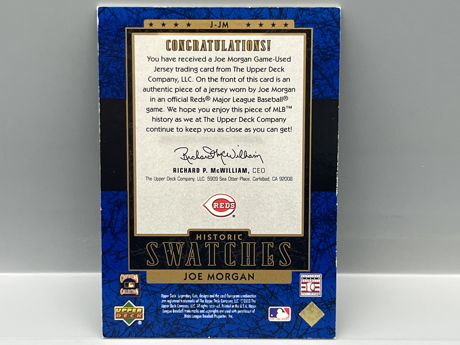2003 Upper Deck SP Legendary Cuts Joe Morgan Historic Swatches Game Used Relic #/50