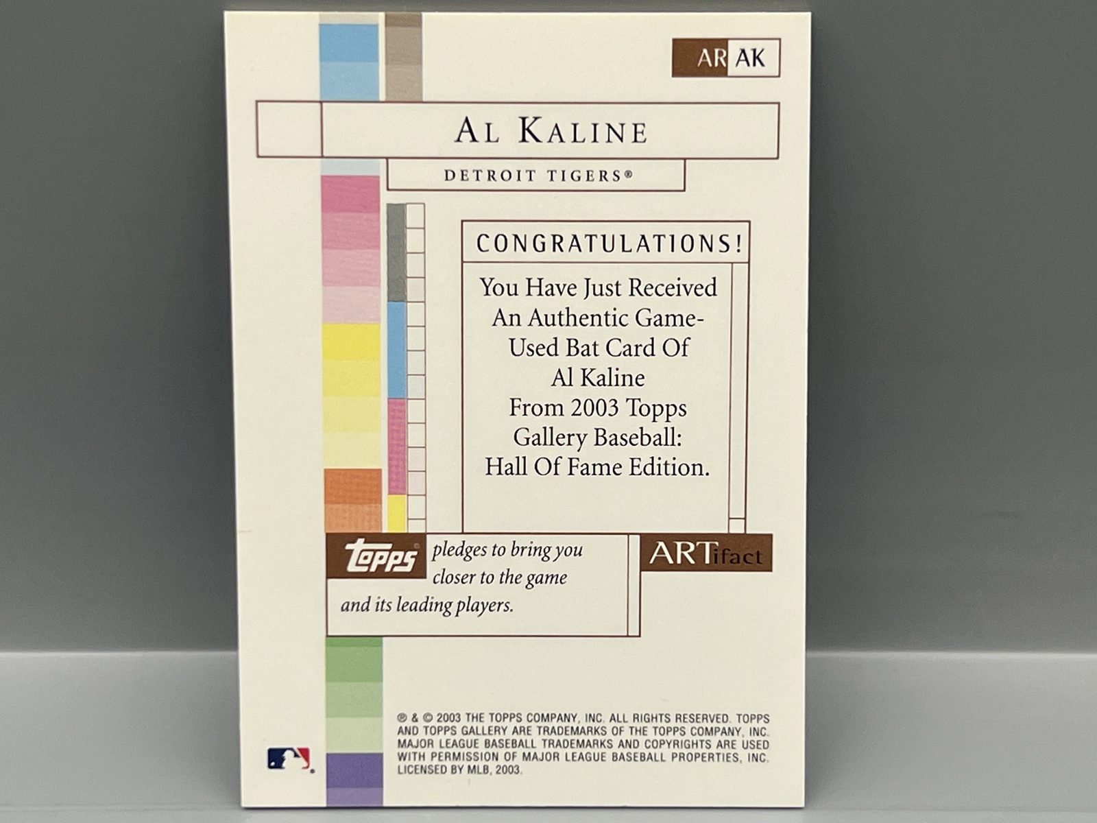 2003 Topps Gallery Al Kaline Artifact Game Used Bat Relic #AK