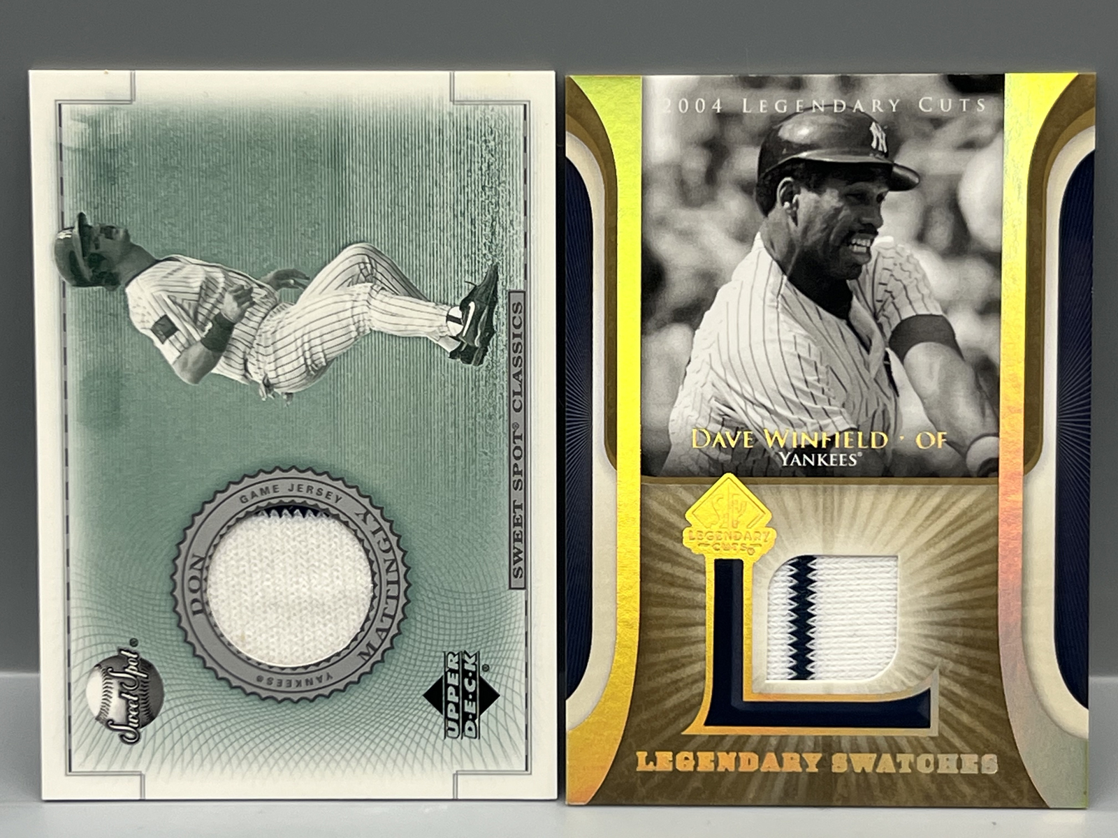 2002 Upper Deck Sweet Spot Don Mattingly Game Used Jersey Relic & 2004 Upper Deck SP Legendary Cuts Dave Winfield Game Used Relic