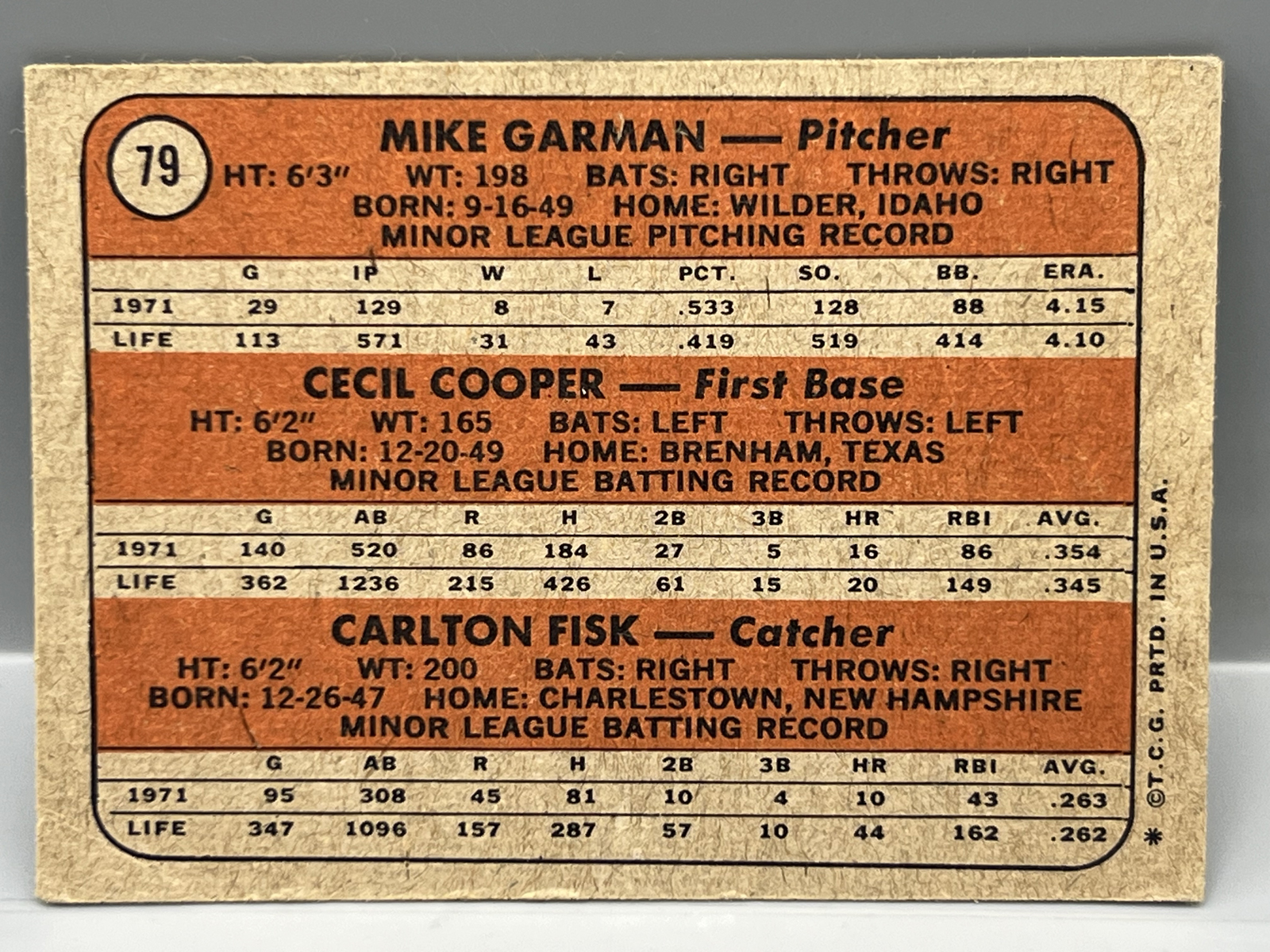 1972 Topps Carlton Fisk RC #79