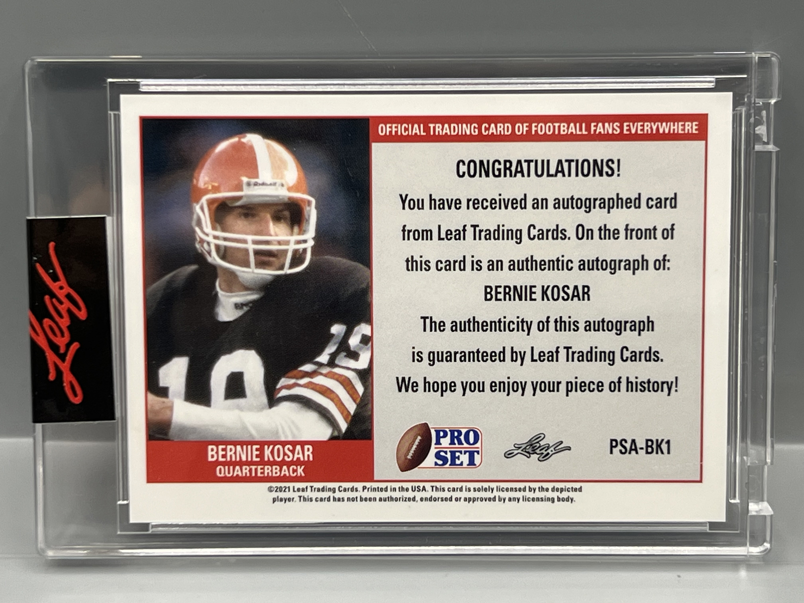 2021 Leaf Pro Set Bernie Kosar Auto #PSA-BK1 - Sealed In Mag From Leaf