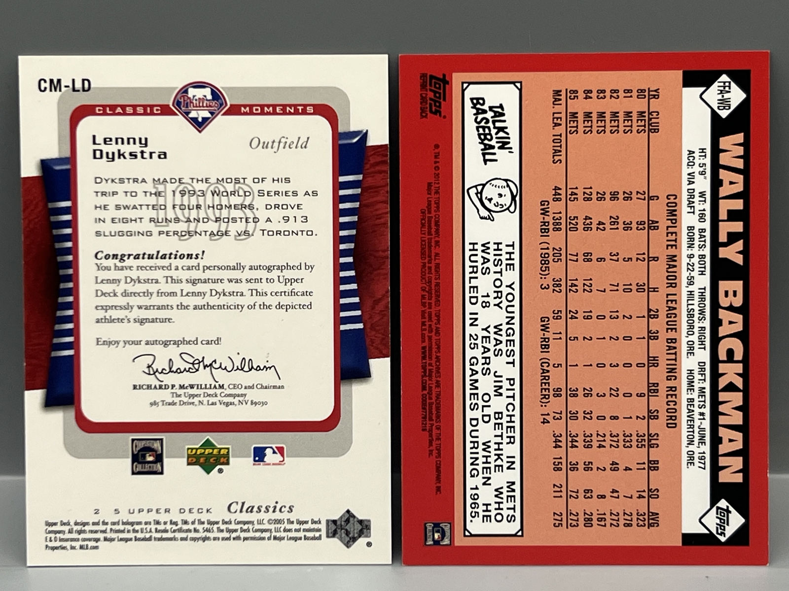 2005 Upper Deck Classic Moments Lenny Dykstra Auto #CM-LD & 2012 Topps Archives Wally Backman Auto #FFA-WB