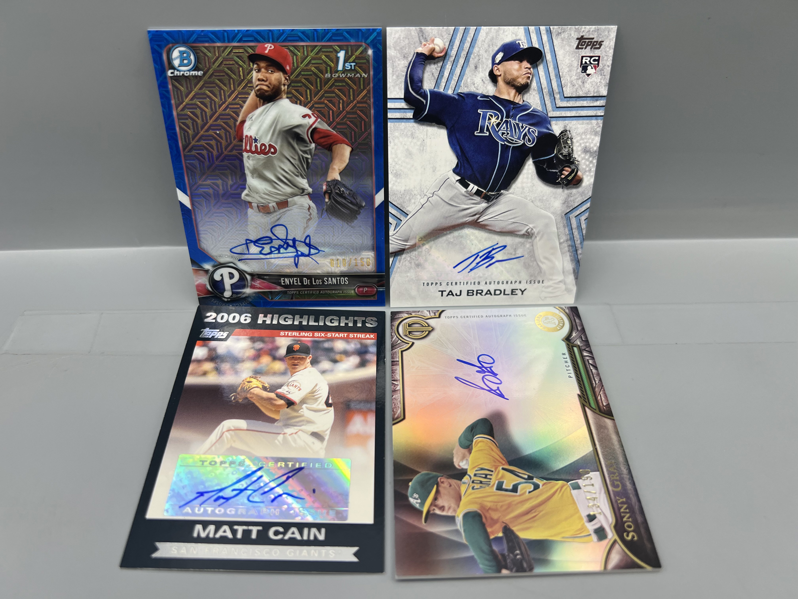 (4) Assorted Modern Baseball Pitcher Auto Cards W/ Matt Cain & Sonny Gray