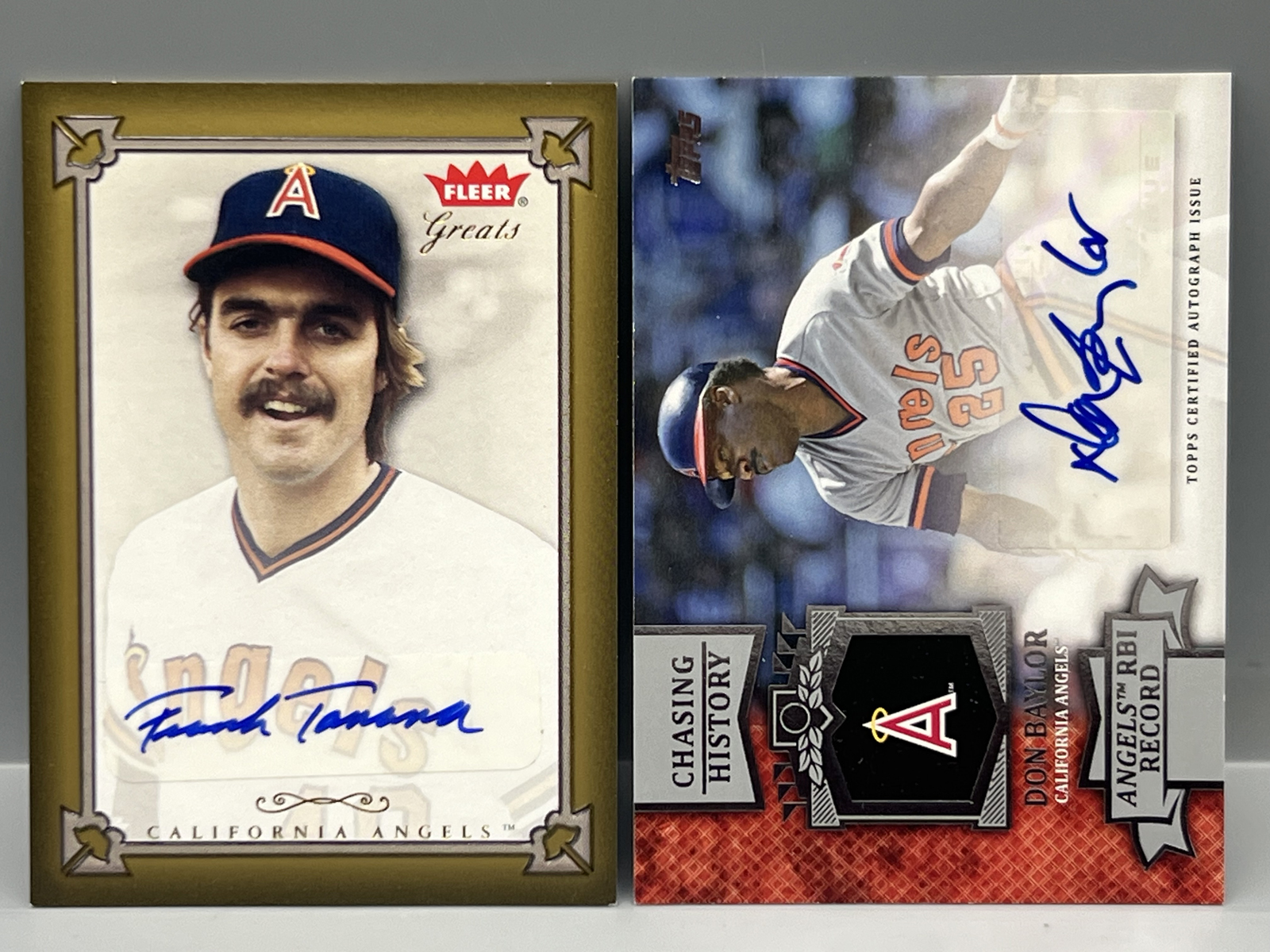 2004 Fleer Greats Frank Tanana Auto #GBA-FT & 2013 Topps Chasing History Don Baylor Auto #CHA-DBA