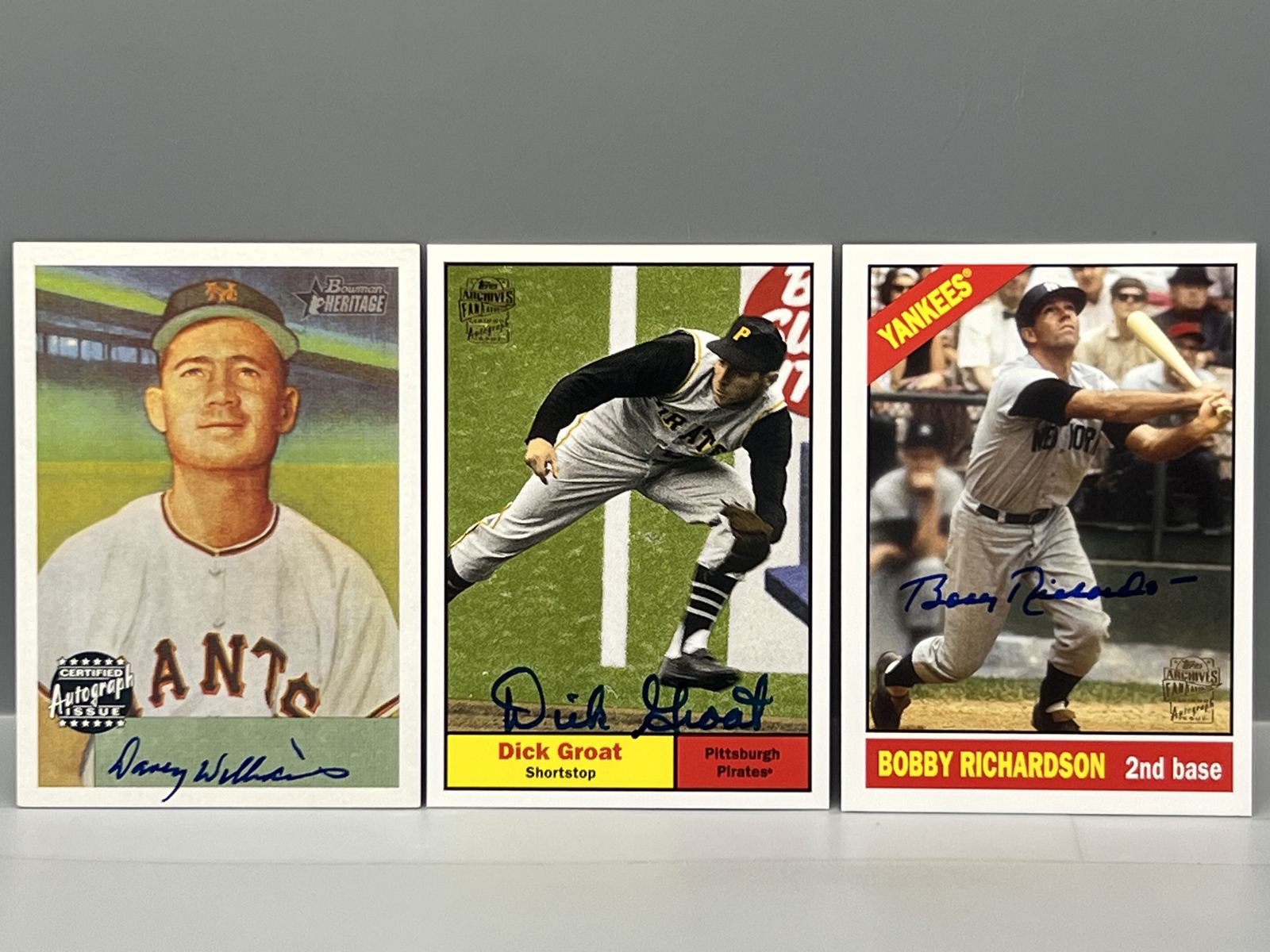 (3) Vintage Baseball Star Player Topps & Bowman Reprint Autos - Dick Groat, Bobby Richardson, & Davey Williams