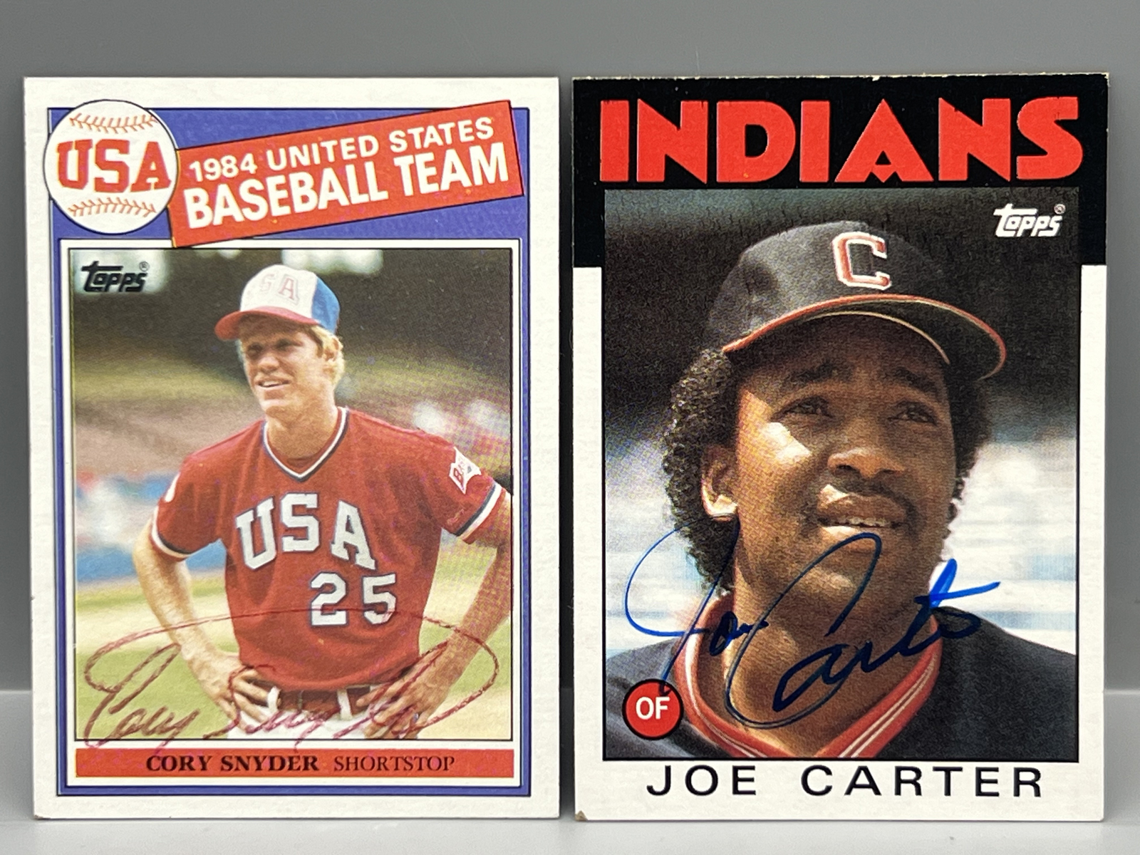 1985 Topps Team USA Cory Snyder In Person Auto & 1986 Topps Joe Carter In Person Auto - No COAs